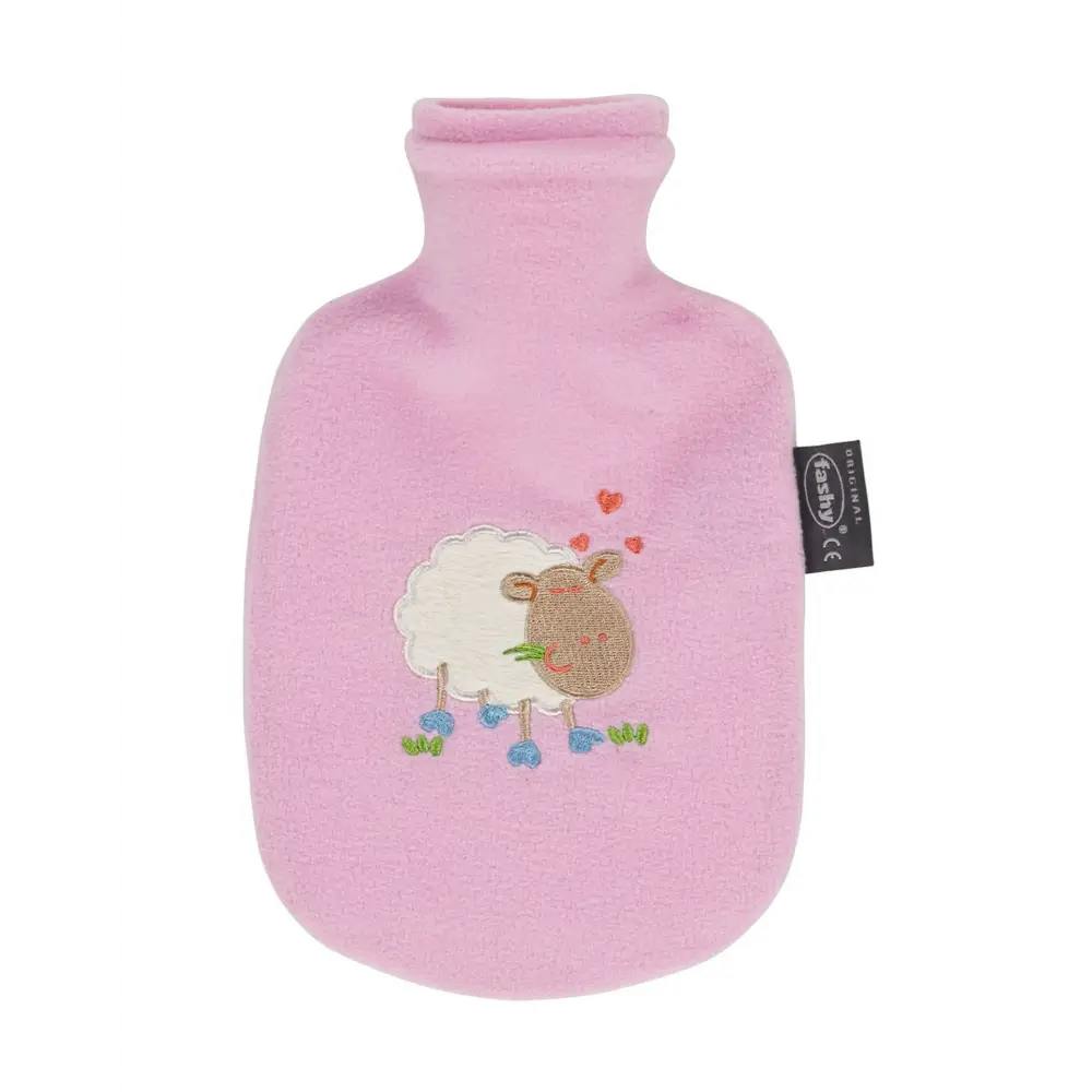 Fashy Pink 0.8 Litre Hot Water Bottle With Animal Fleece Cover - Baby