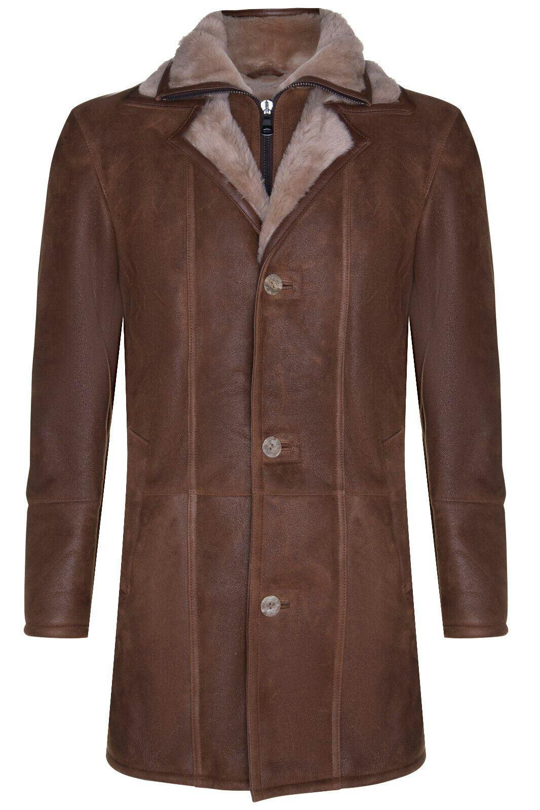 Infinity Leather Men's Black/Brown Warm Shearling Sheepskin Leather Coat-Florence - Tan - Uk 2XL | Eu 54 | Us 44