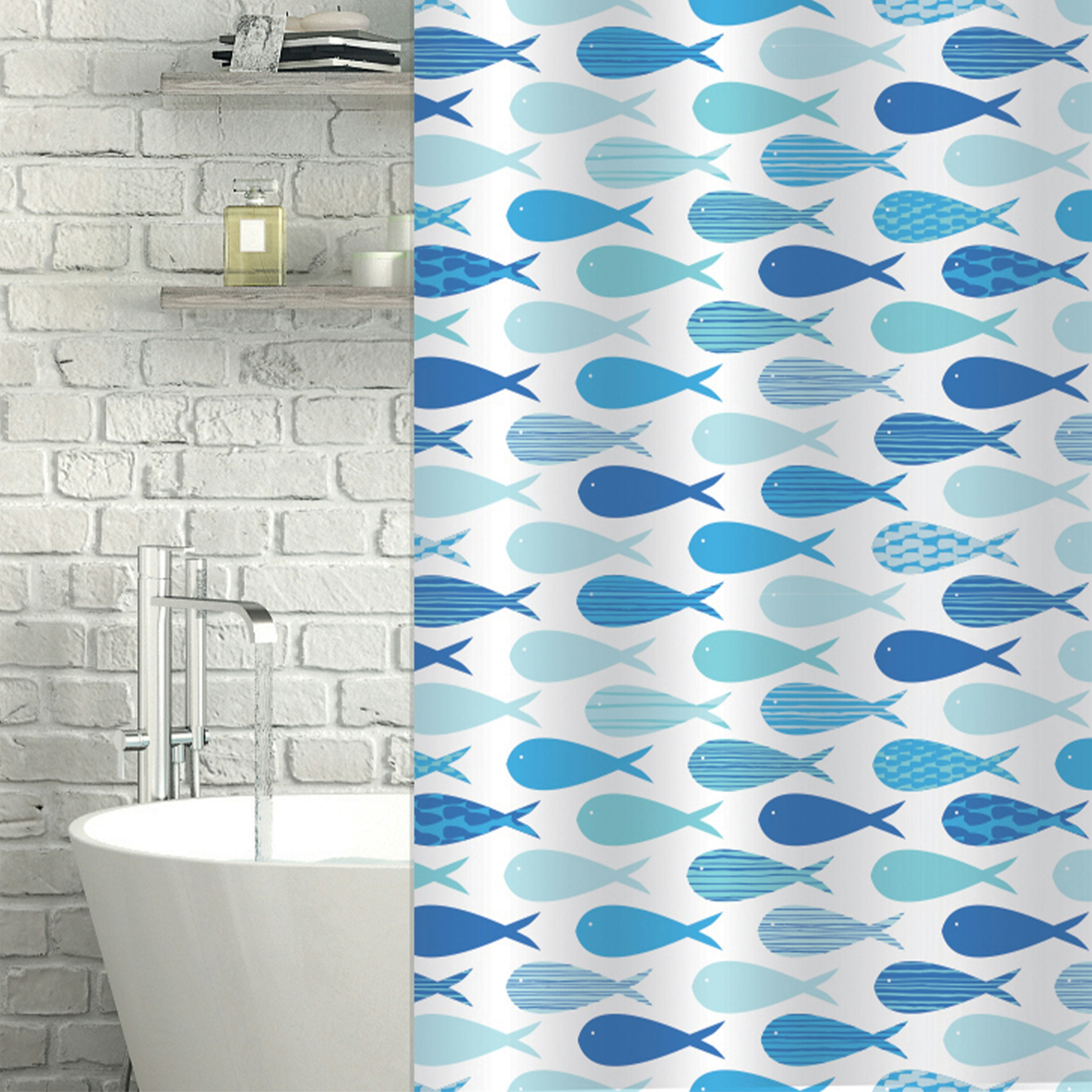 Showerdrape White/Blue Aquarium & Shower Curtain
