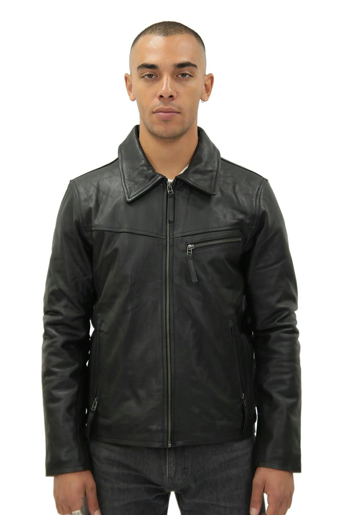 Infinity Leather Men's Black Harrington Cow Hide Leather Jacket-Lima - Uk S | Eu 46 | Us 36