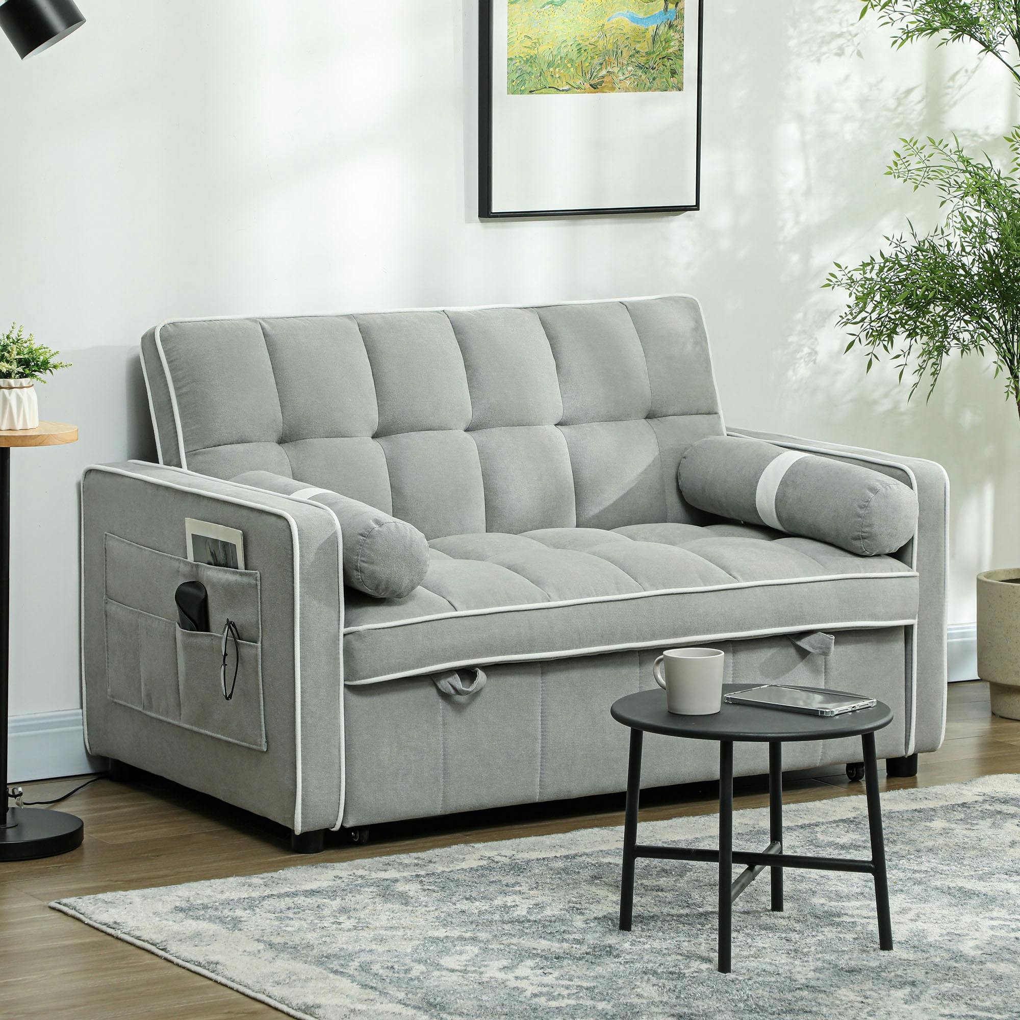 Rackhams Light/Grey 2 Seater Pull Out Sofa Bed With Adjustable Backrest