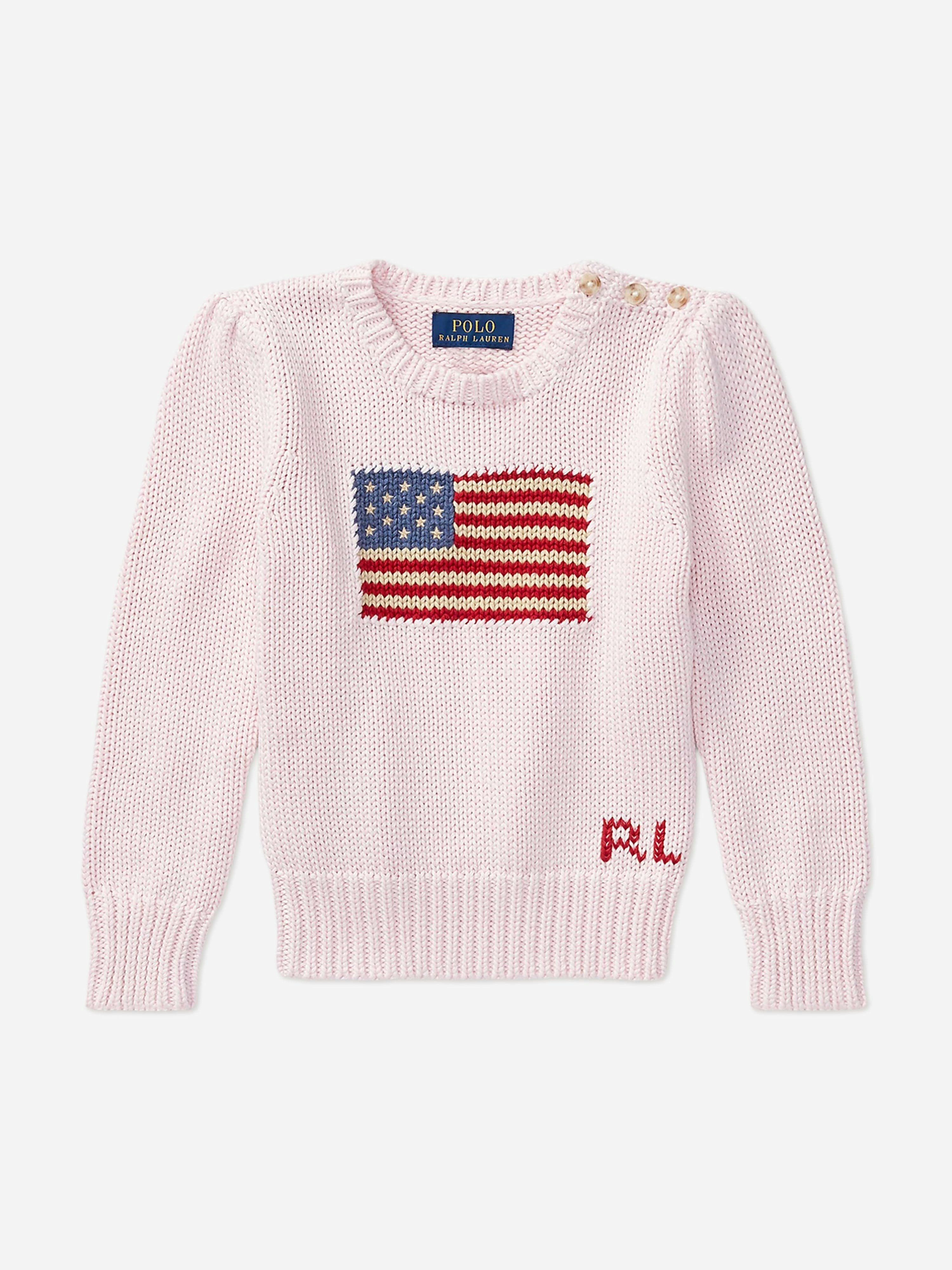 Ralph Lauren Kids Girls Pink Ralph Lauren Usa Flag Jumper In - 4 Yrs