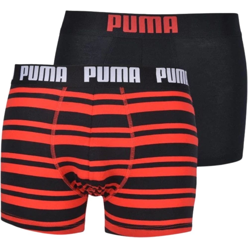 Puma Men's Red/Black 2-Pack Heritage Stripe Boxer Briefs, - Large