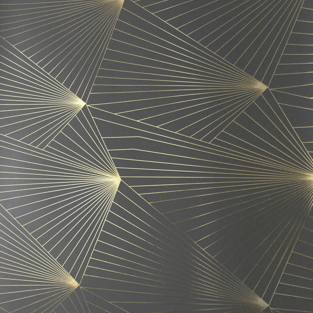 Rackhams Gold/Grey Fan And Lead Wallpaper - 10M Roll