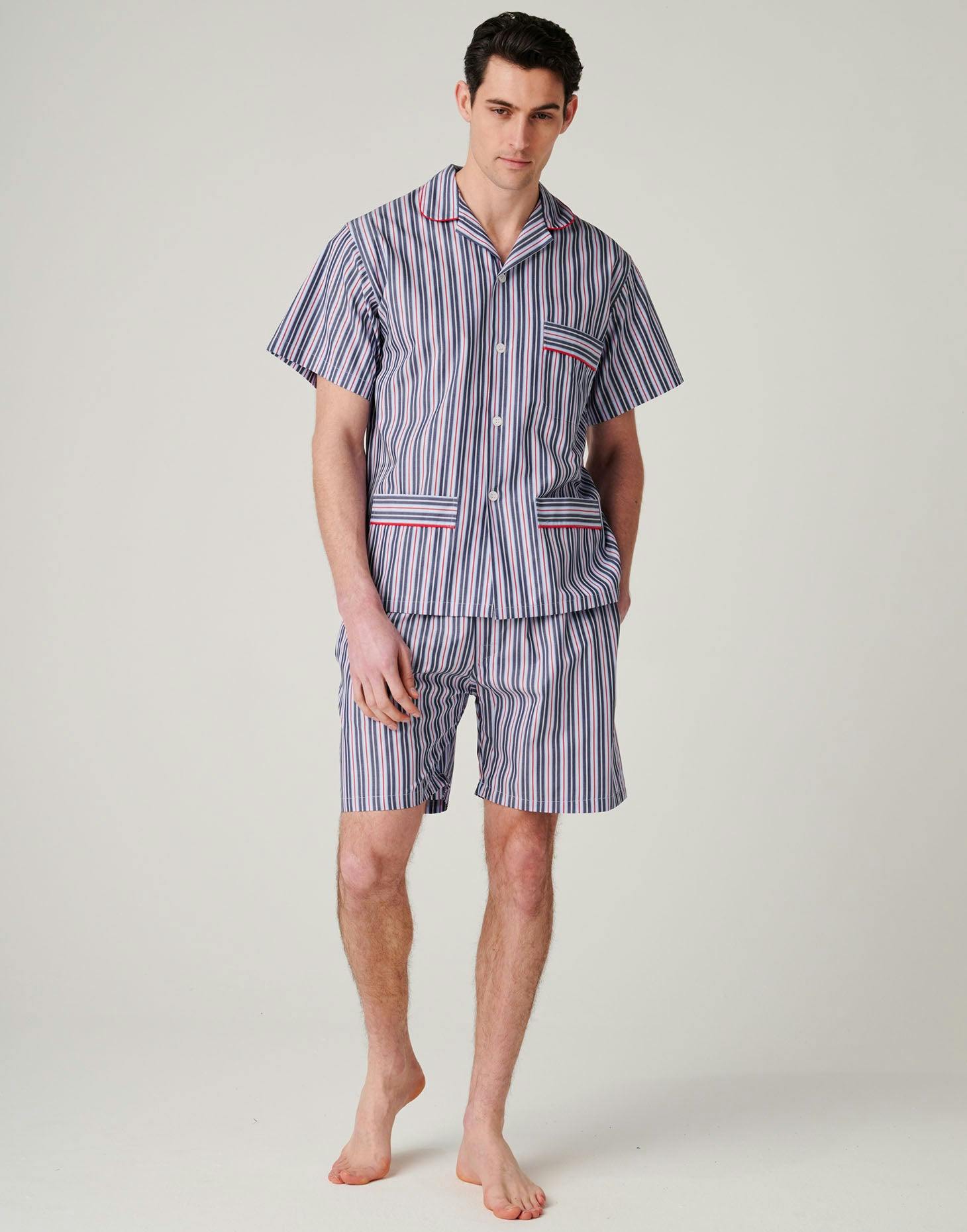 British Boxers Men's Red Crisp Cotton Short Pyjama Set – Pop Stripe - Medium