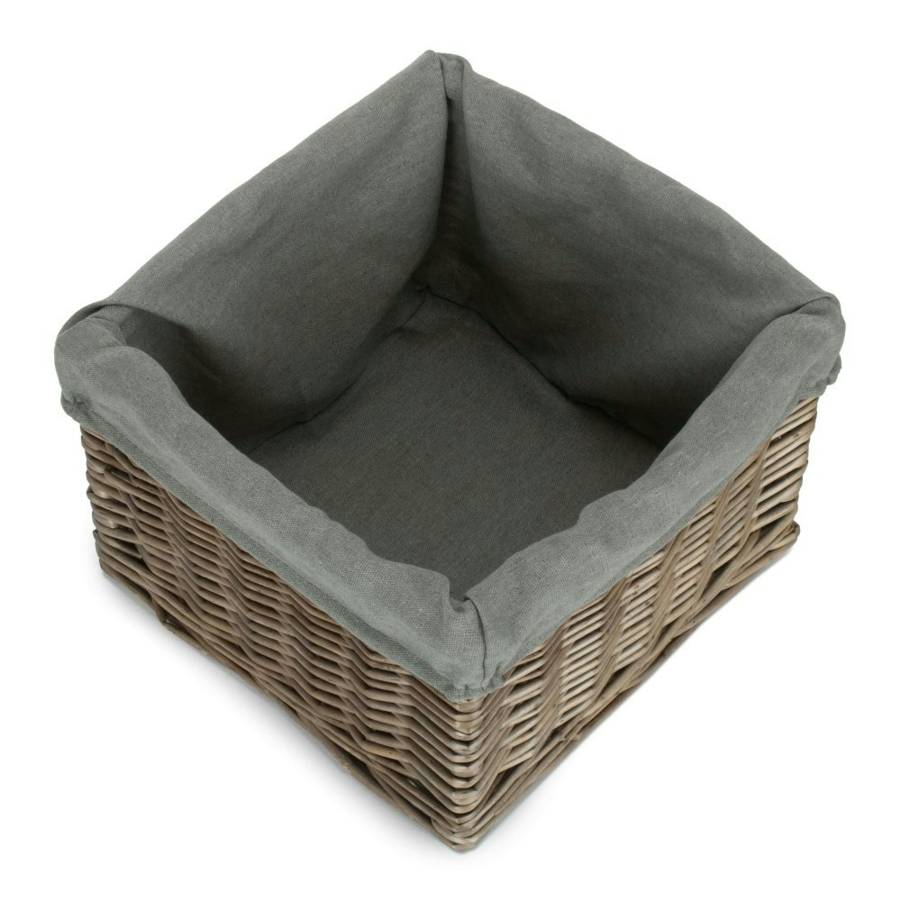 Rackhams Grey Square Antique Wash Lined Storage Basket - Small