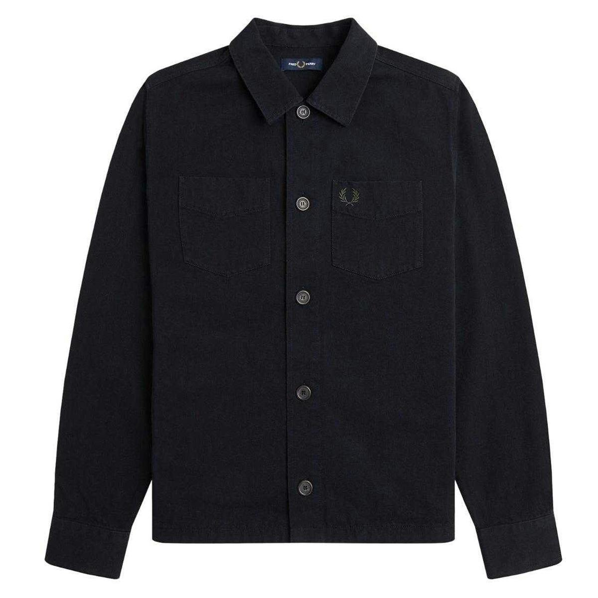 Fred Perry Men's Black Plain Twill Overshirt - Xs - 100% Cotton
