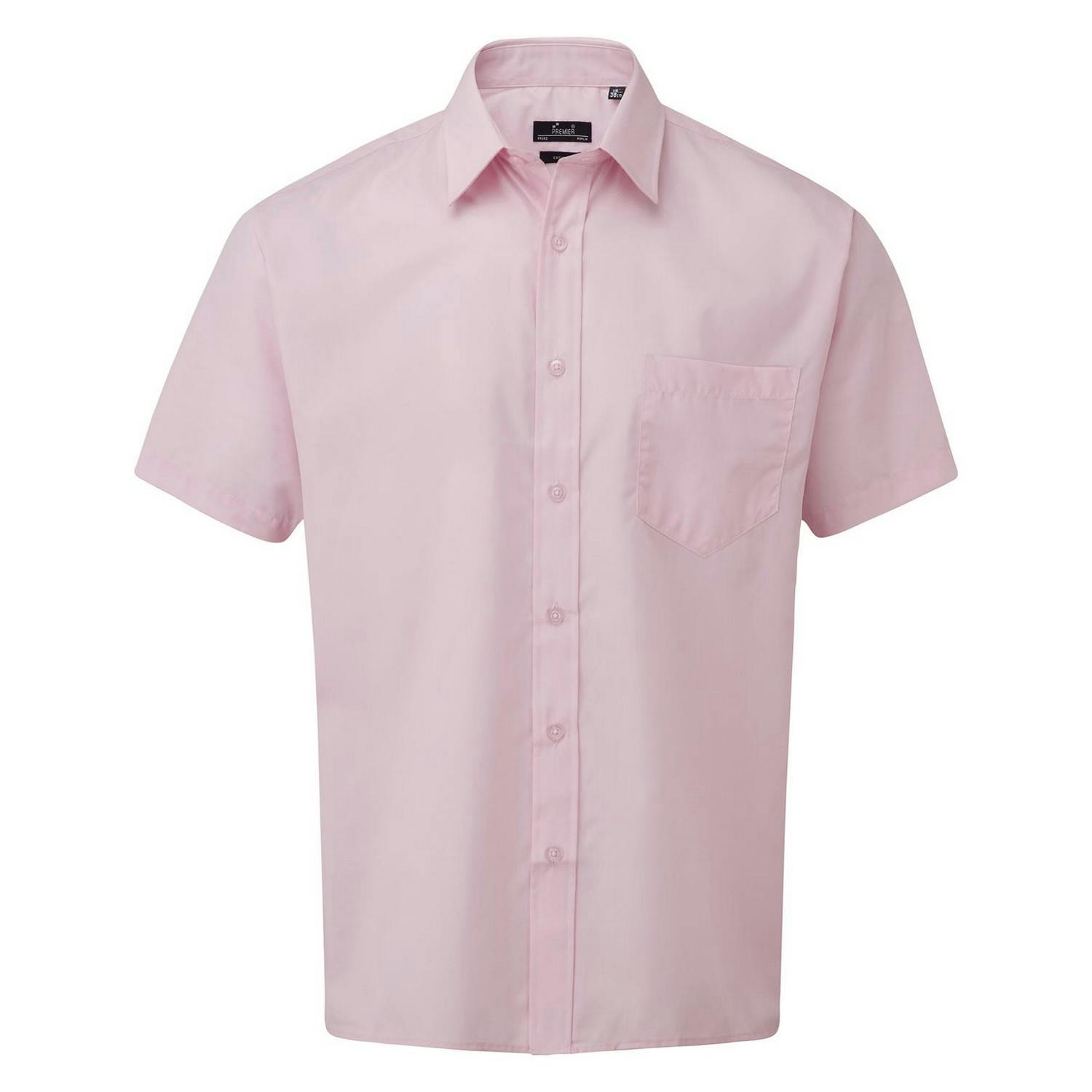 Premier Mens Short Sleeve Poplin Shirt (Pink) - Size 18 inch - Image 3