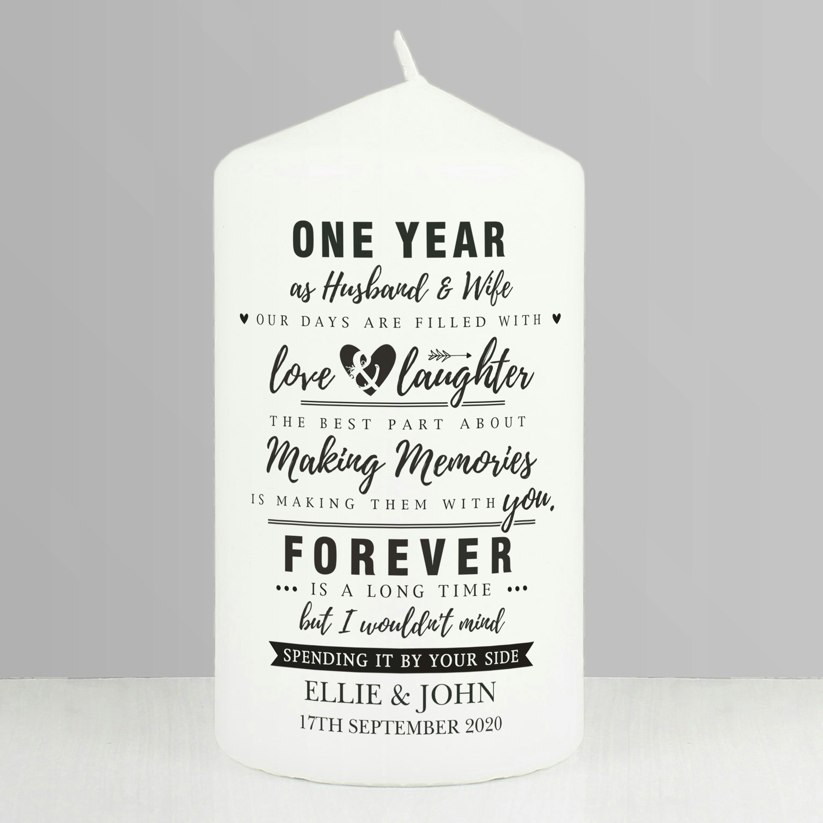 Rackhams Personalised Typography Anniversary Pillar Candle