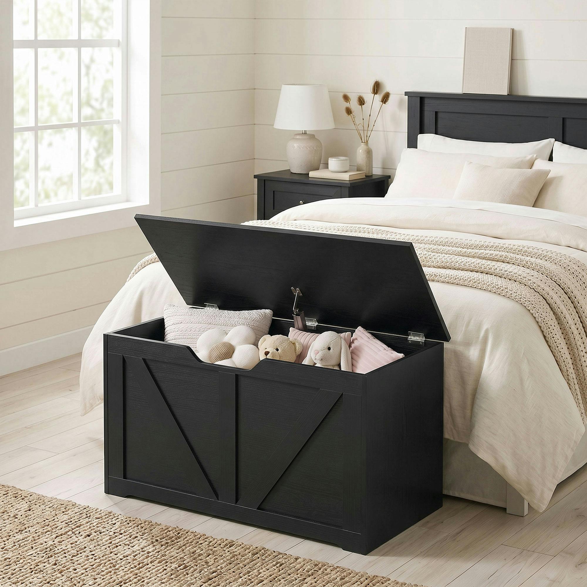 Rackhams Black Storage Trunk For Living Room, With Safety Hinge, 80Cm,