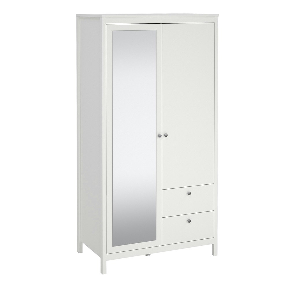 Furniture To Go White Madrid Wardrobe With 1 Door + 1 Mirror Door + 2 Drawers - Malemine - 1