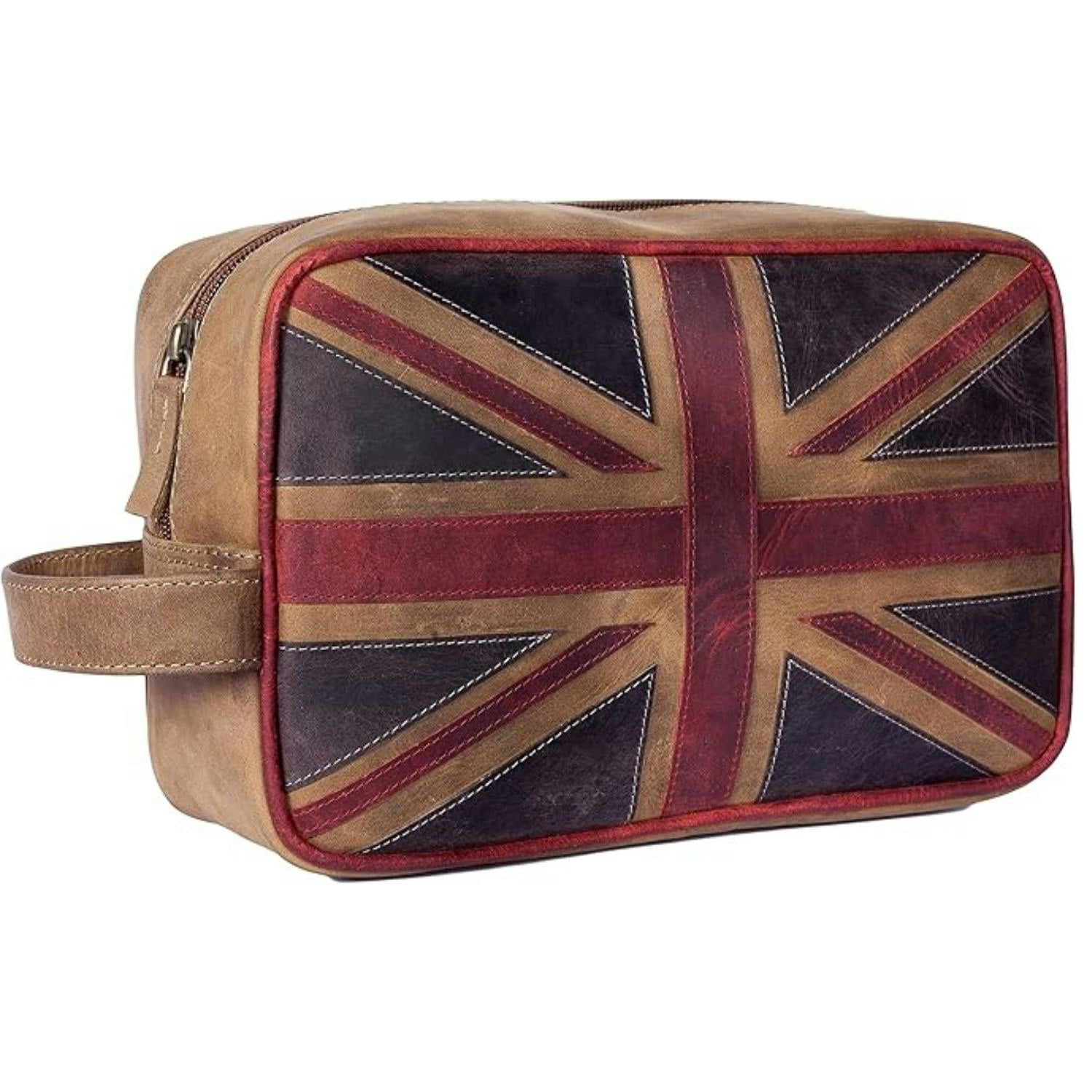 Mala Leather Brown Union Jack Leather Washbag