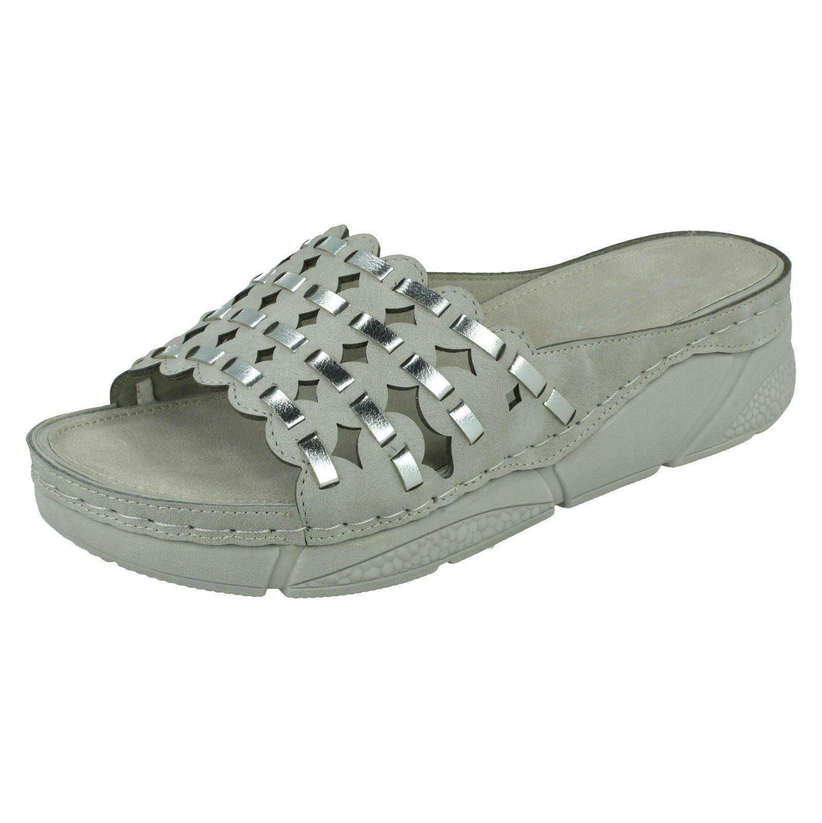 Spot On Women's Mid Wedge Mules F10945 - Ice - Uk 5