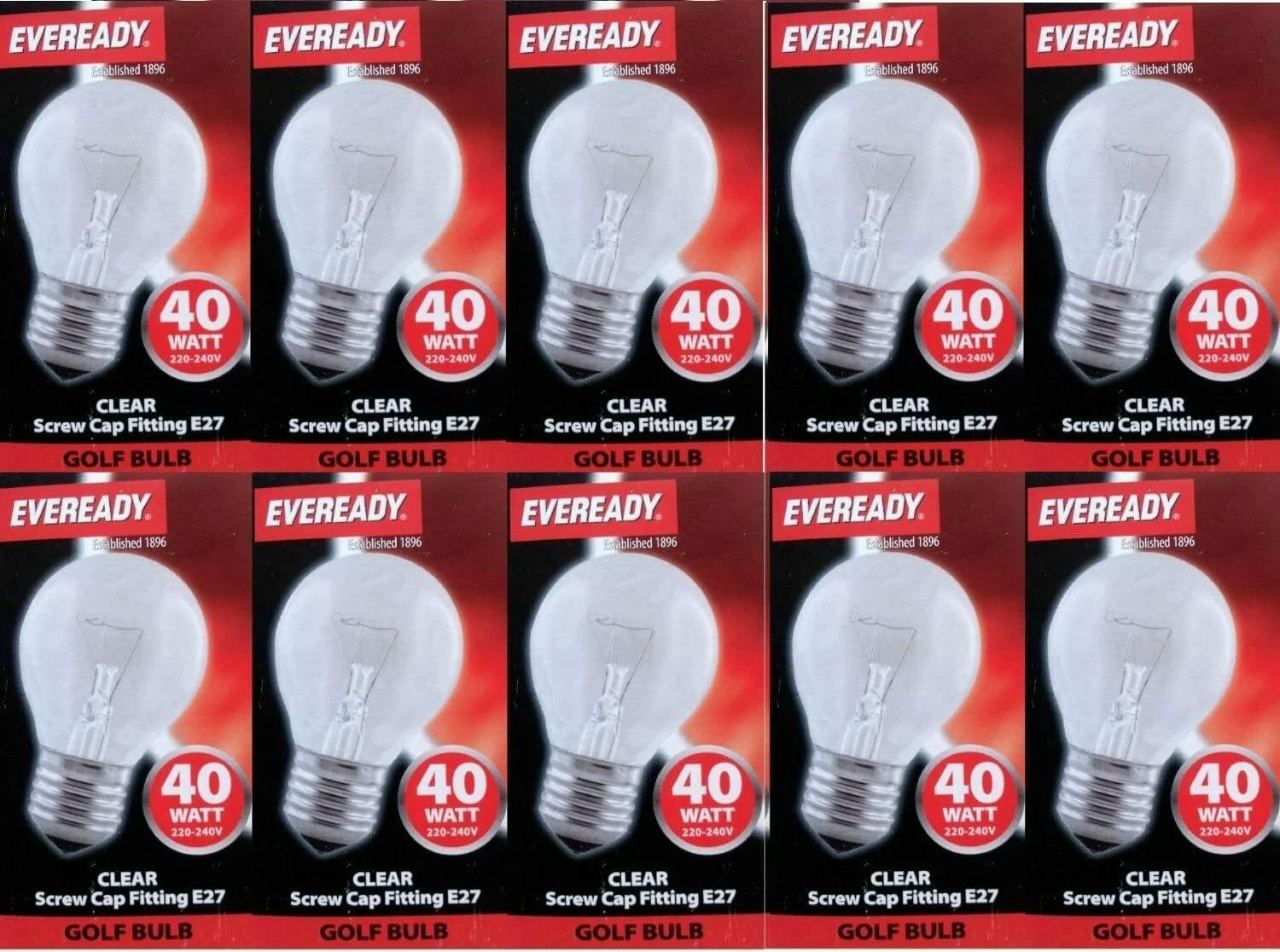 Eveready Light 10 X 40W Es E27 Opal Golf Bulbs