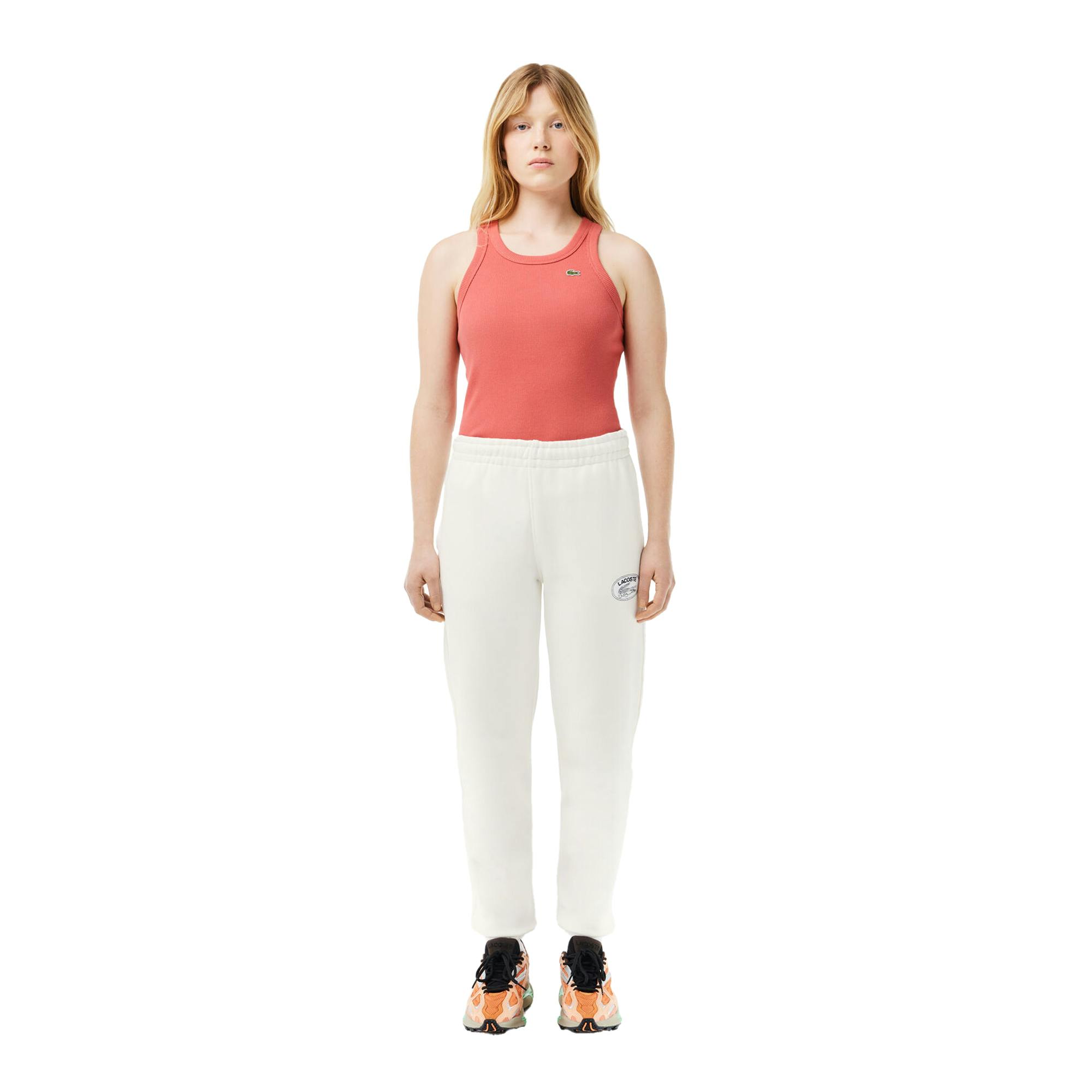 Lacoste Women's Cream Organic Cotton Embroidered Logo Sweatpants - 6 Uk - 100% Cotton