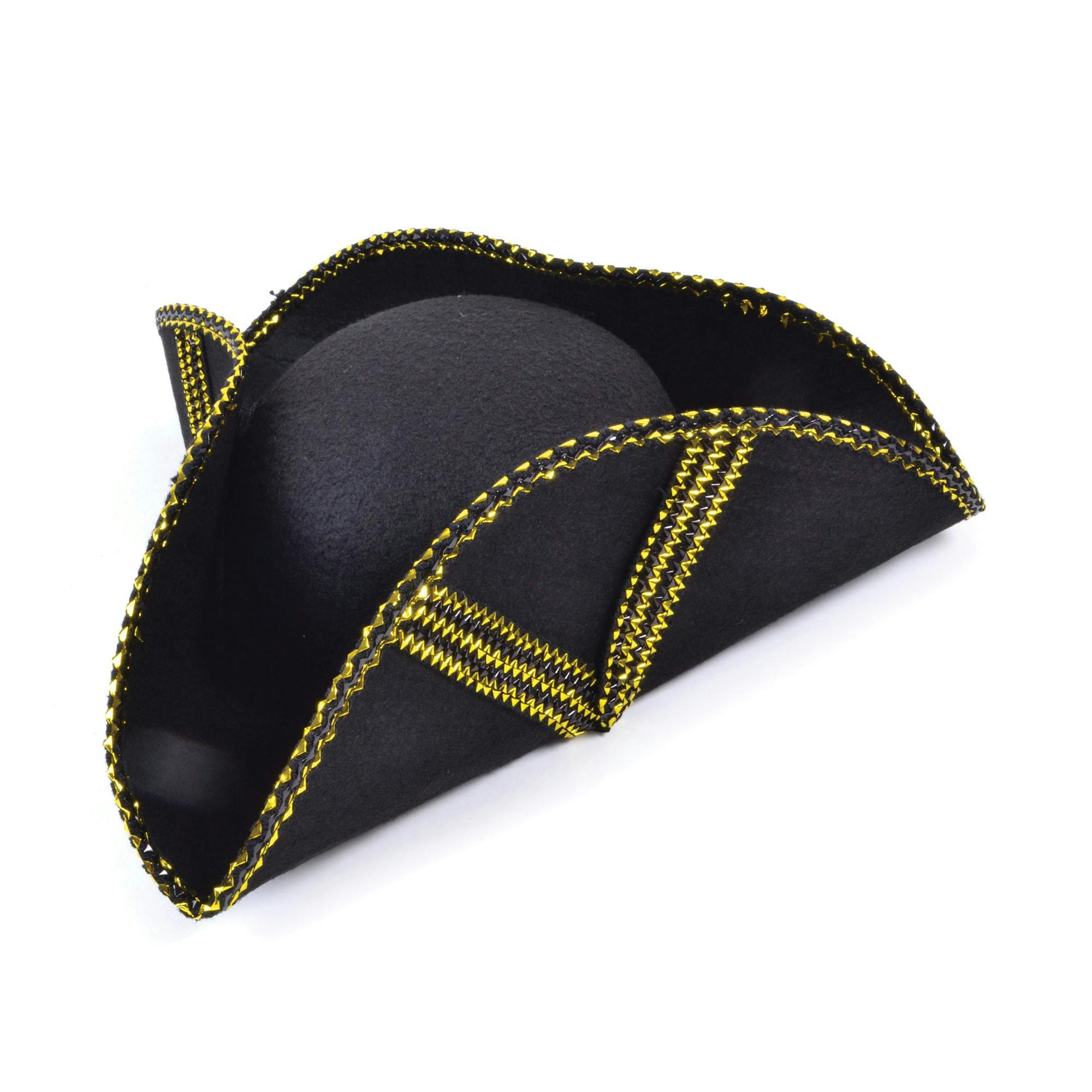 Bristol Novelty Unisex Black/Gold Adults Pattern Tricorn Hat - One Size