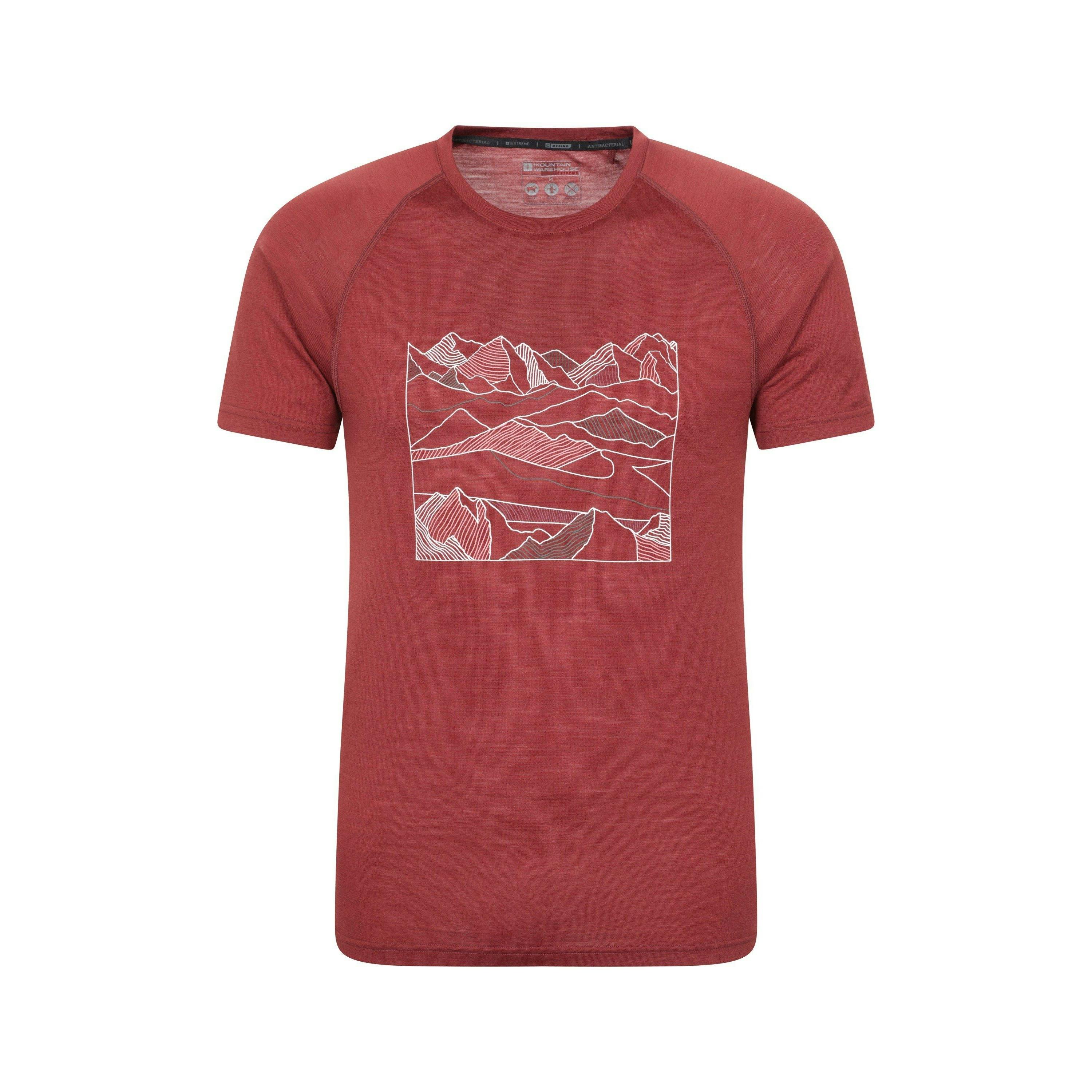 Mountain Warehouse Men's Burgundy Quest Printed Merino Blend Thermal Top - Xxs - 50% Polyester/50% Merino Wool