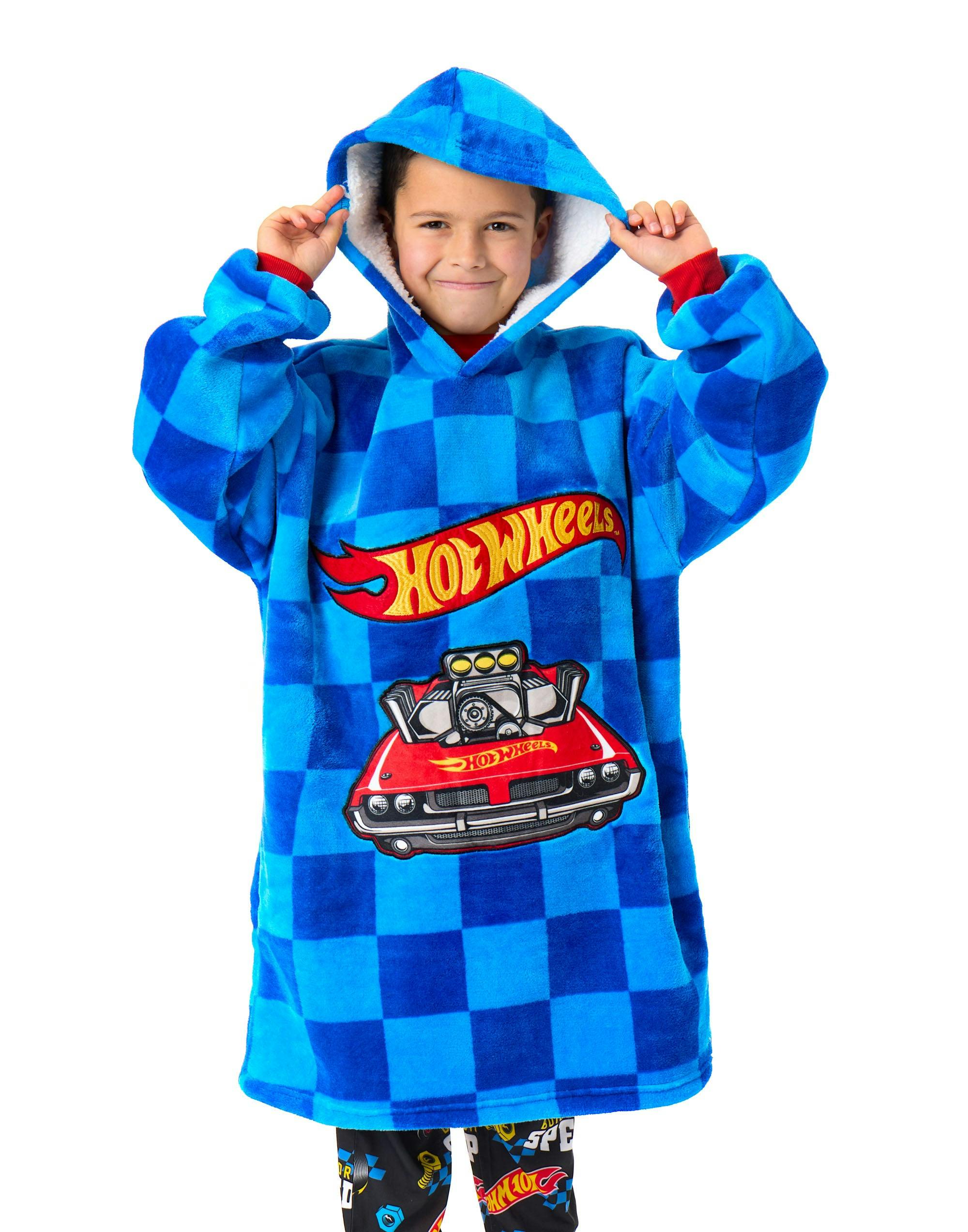 Vanilla Underground Boys Blue Hot Wheels Car Pocket Blanket Hoodie - 6-8 Years