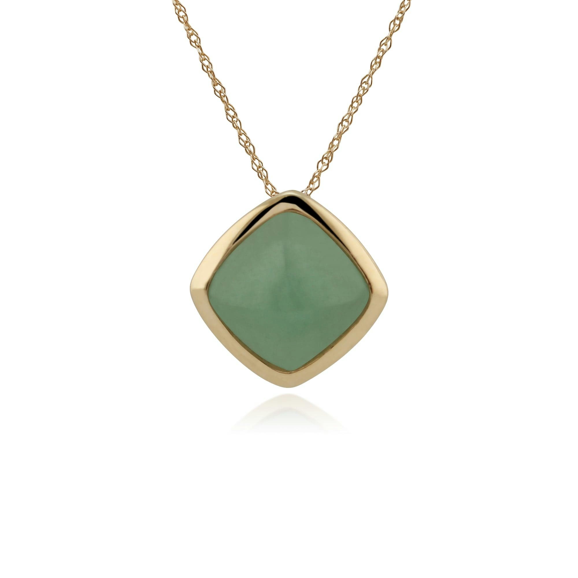 Gemondo Green/Yellow/Gold Classic Cushion Jade Bezel Set Pendant In 9Ct - 9Ct Cushion Jade 7Mm Pendant On 45Cm Chain