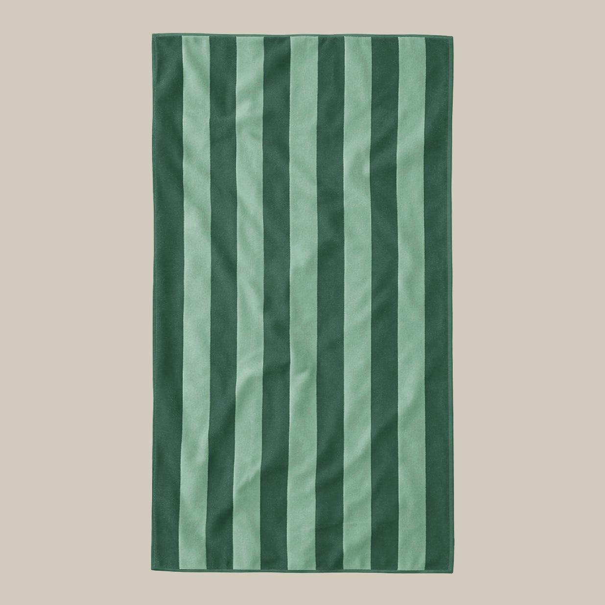 Misona Green Large Organic Cotton Striped Beach Towel - Pine/Sage Stripe