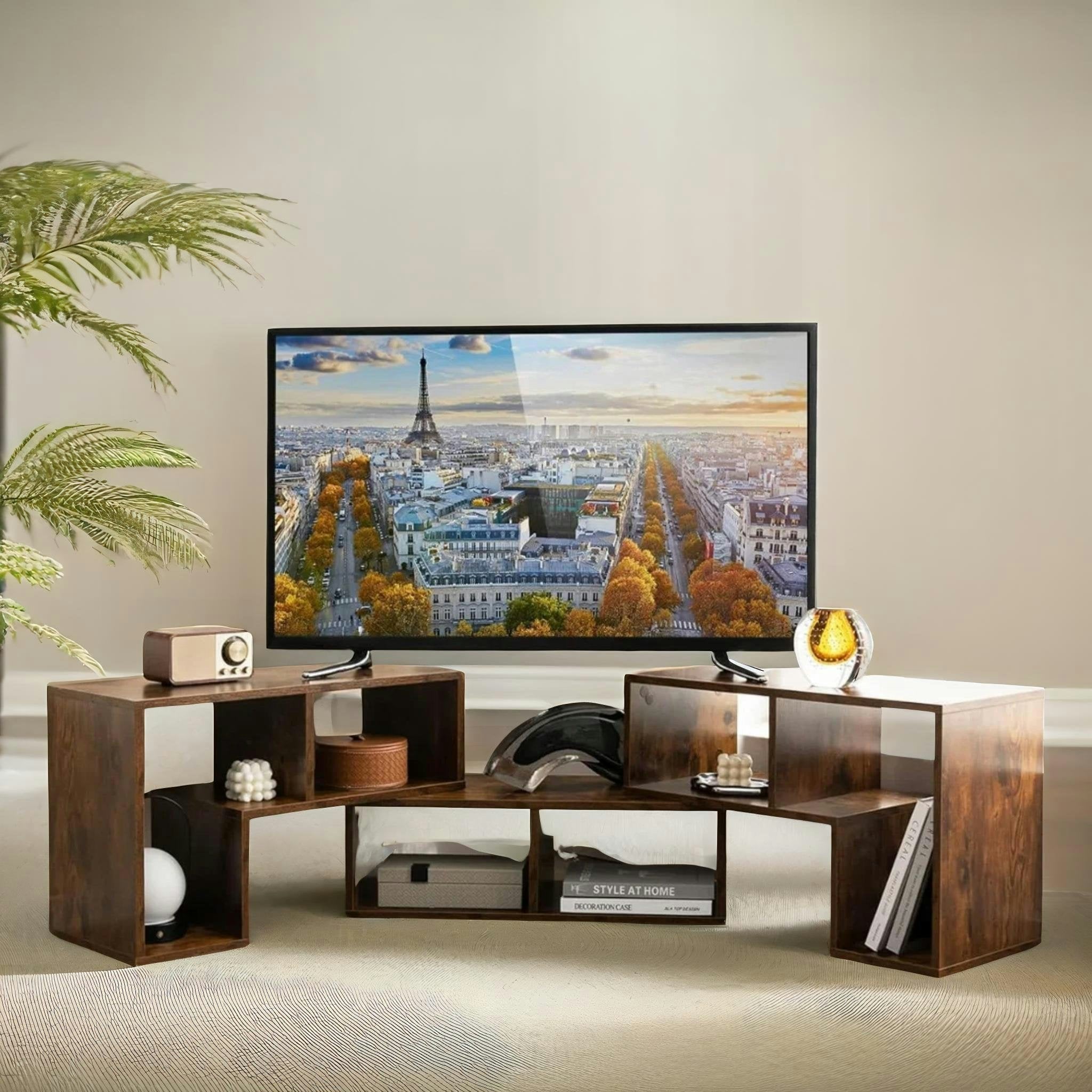 Rafaelo Mobilia Brown Adjustable Free Combination Tv Stand Unit Rustic