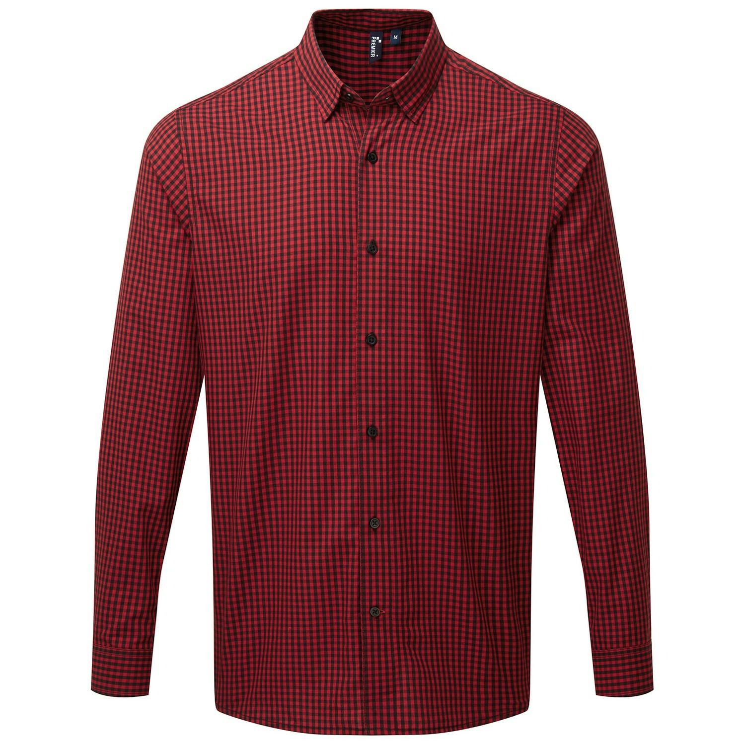 Premier Mens Maxton Checked Long-Sleeved Shirt (Black/Red) - Size Large - Image 3