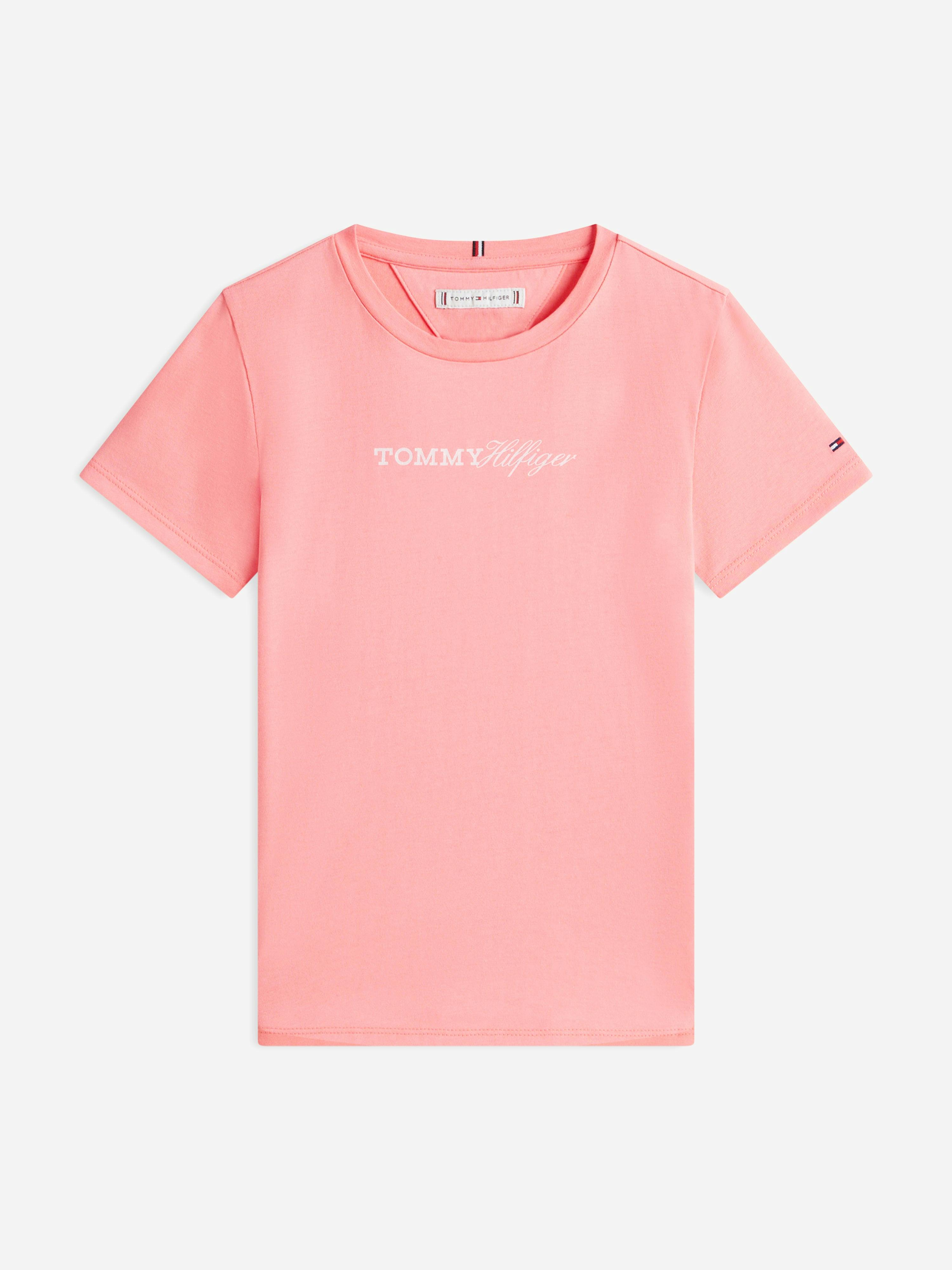Tommy Hilfiger Girls Pink Tommy Script T-Shirt In - 5 Yrs