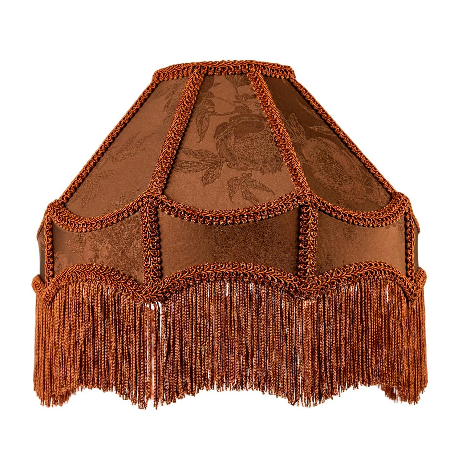 Rackhams Brown Faux Silk Victorian Lampshade With Floral Decor And Long Tassels