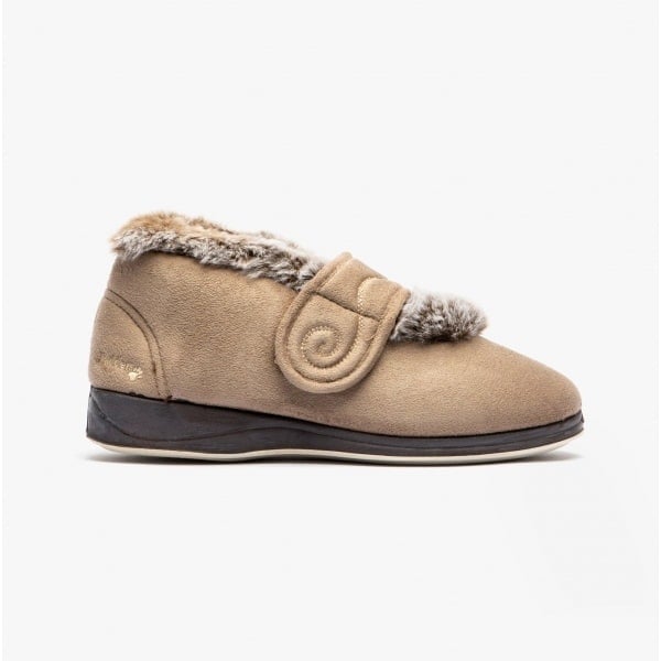 Padders Women's Hush (Ee Fit) Touch Fasten Boot Slippers Taupe Combi - Uk 4