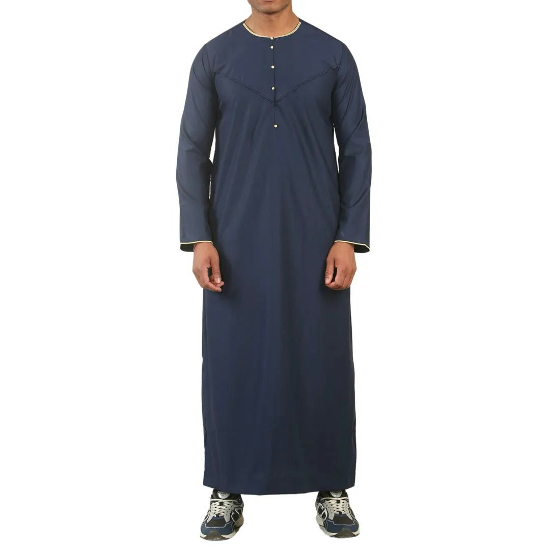 Thobez Men's Gold Oe-300 - Emirati Omani Thobe Embroidery - Navy - 58