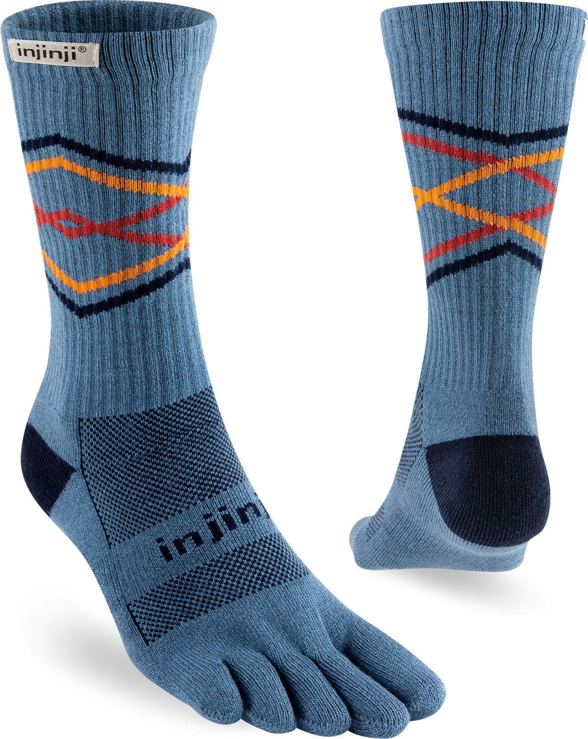 Injinji Men's Blue Mid-Weight Trail Run Crew Length Toe Socks (Inj-Tr-Cr) - Lake - Large