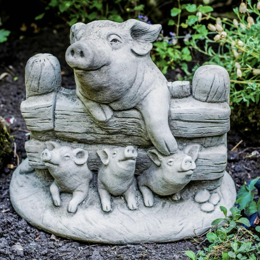 Rackhams Pig Family Stone Cast Garden Ornament Stoneware Statues