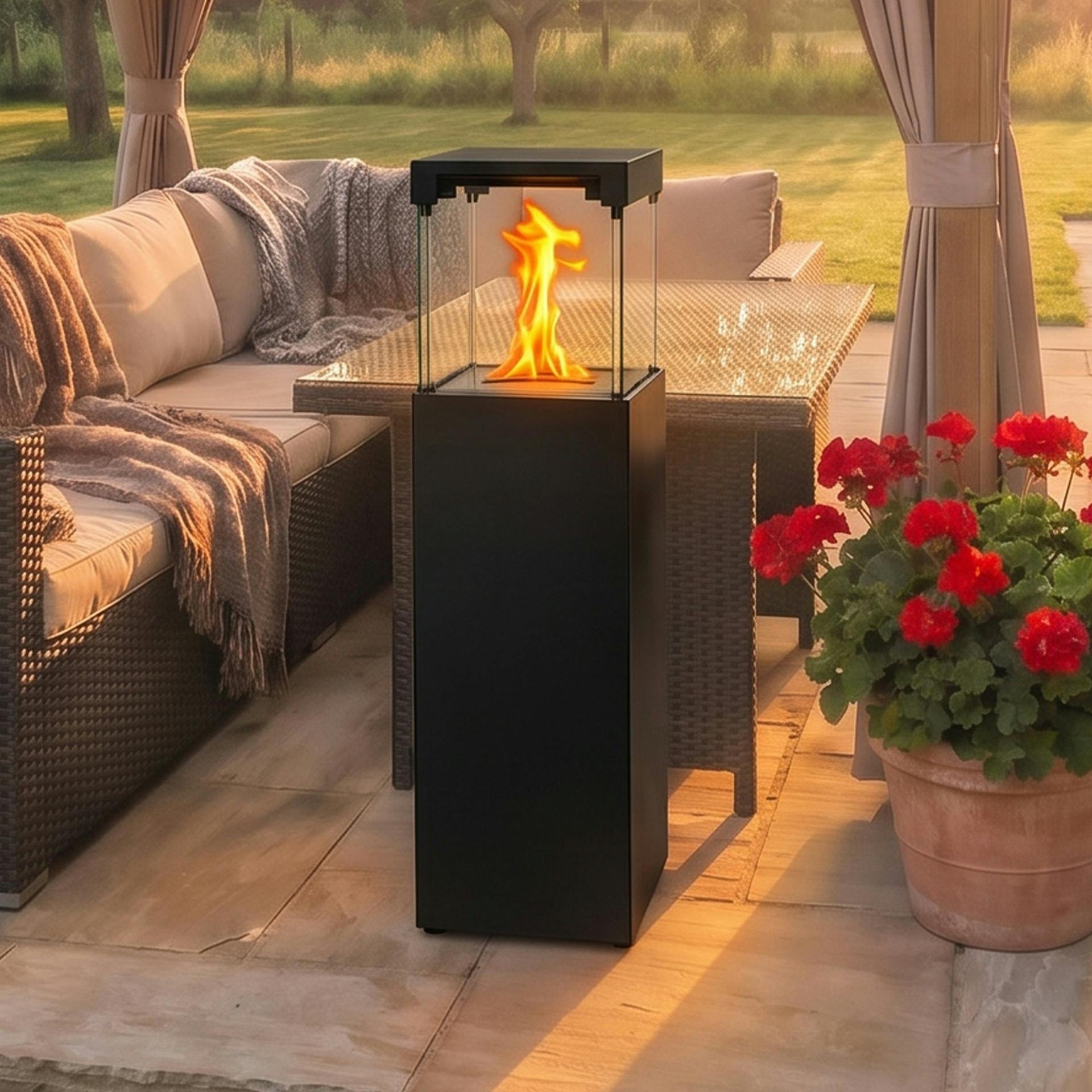 Biofireplacesgmt Black Freestanding Bio Fireplace Patio Matt Ventless - Powder Coated Steel - Freestanding