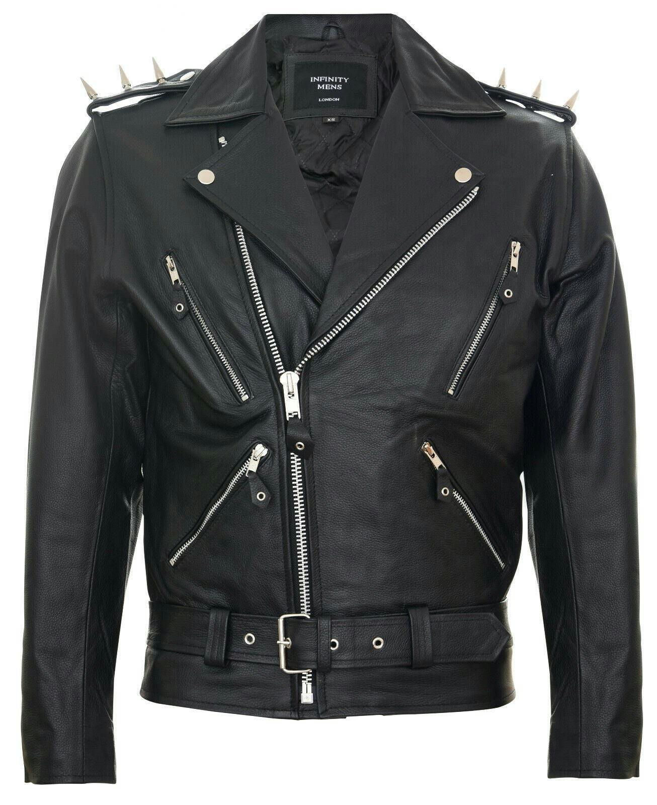 Infinity Leather Men's Black Brando ''Ghostrider'' Spiked Leather Biker Jacket - Uk Xs | Eu 44 | Us 34
