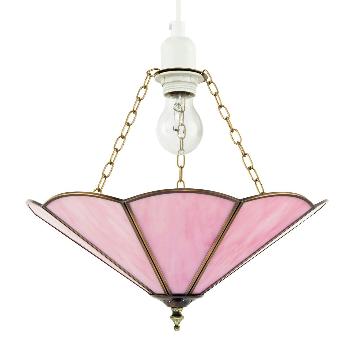 Rackhams Pink Soft Rose Chic Tiffany Glass Easy Fit Pendant Shade With Chains