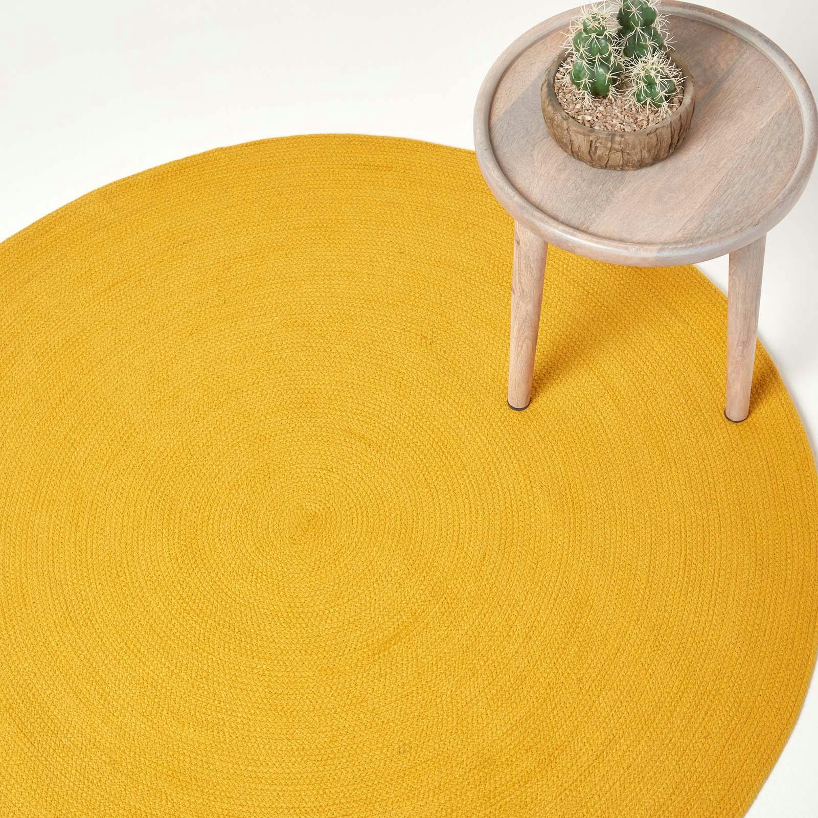 Homescapes Yellow Handmade Woven Braided Rug - Mustard - 120 Cm Round