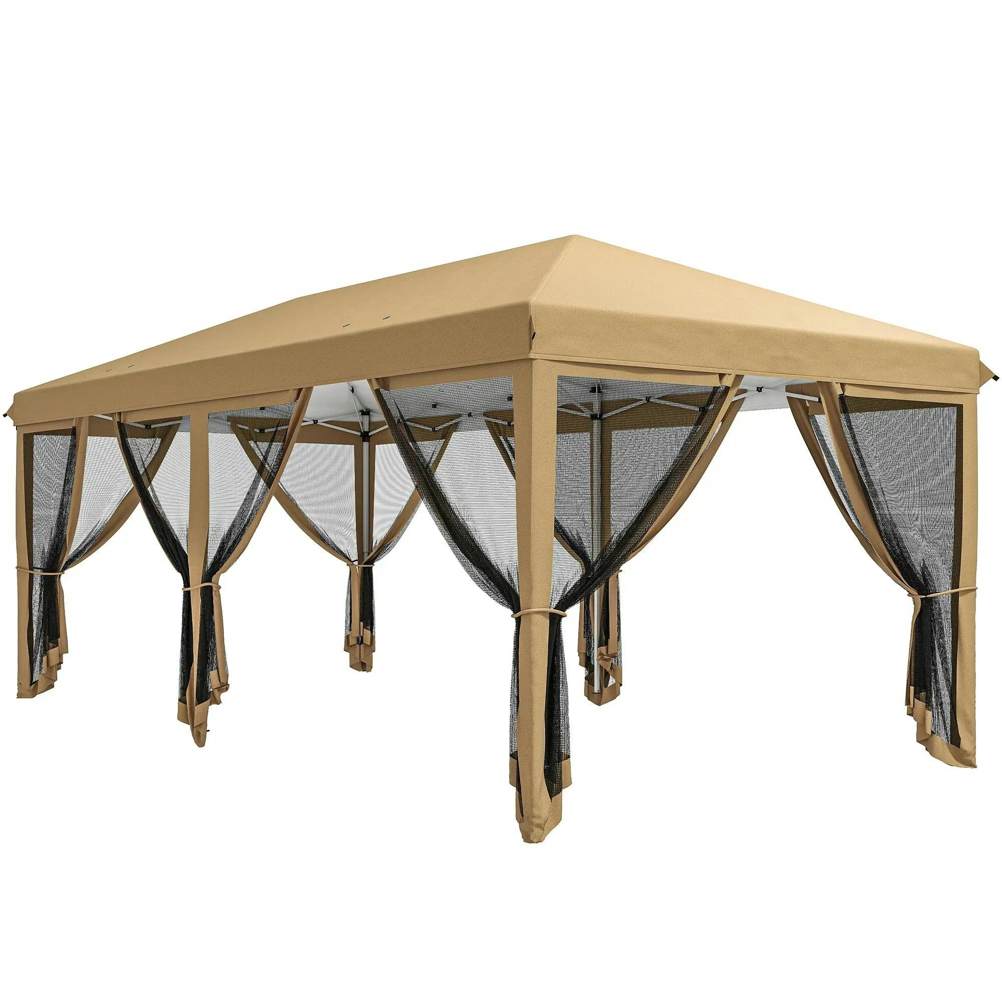 Bobobiy Beige 3 X 6M Pop Up Gazebo, Outdoor Canopy Shelter, Marquee Party Wedding Tent With 6 Mesh Walls And Carry Bag,