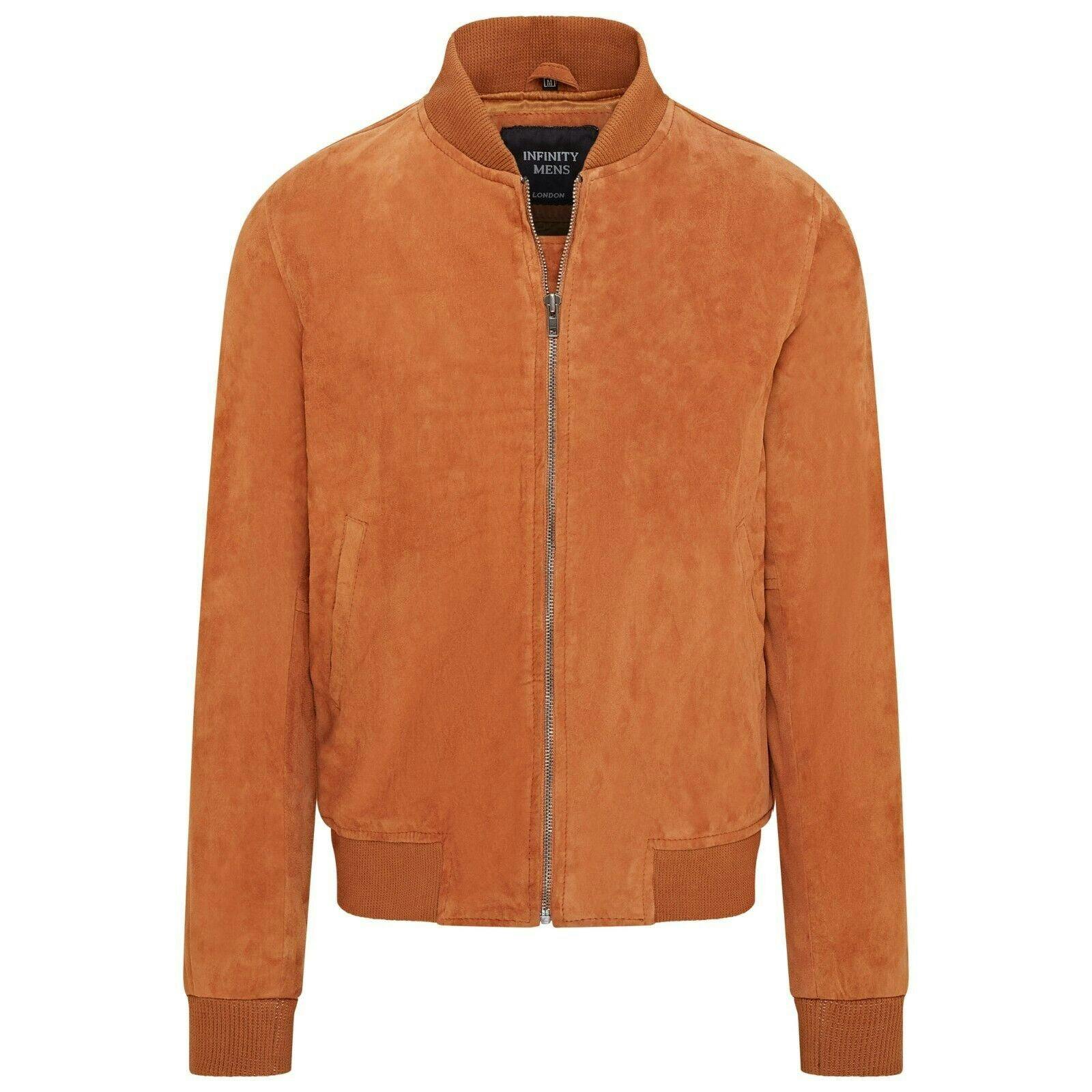 Infinity Leather Men's Soft Goat Suede Ma-1 Varsity Bomber Jacket - Dalian - Tan - Uk 4XL | Eu 58 | Us 48