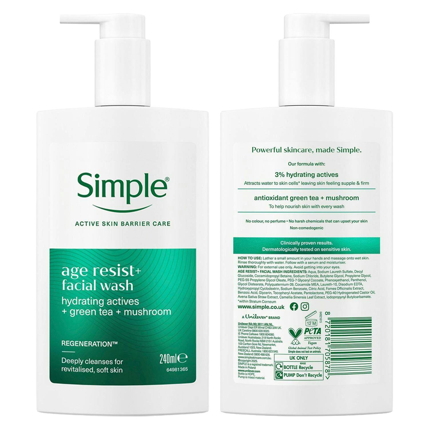 Simple (1X Age Resist+ Facial Wash & Repair+ Cream Cleanser) Face Wash Bundle - Purify+ Gel & Hydrate+ Micellar Cleanser, 240Ml - Image 5