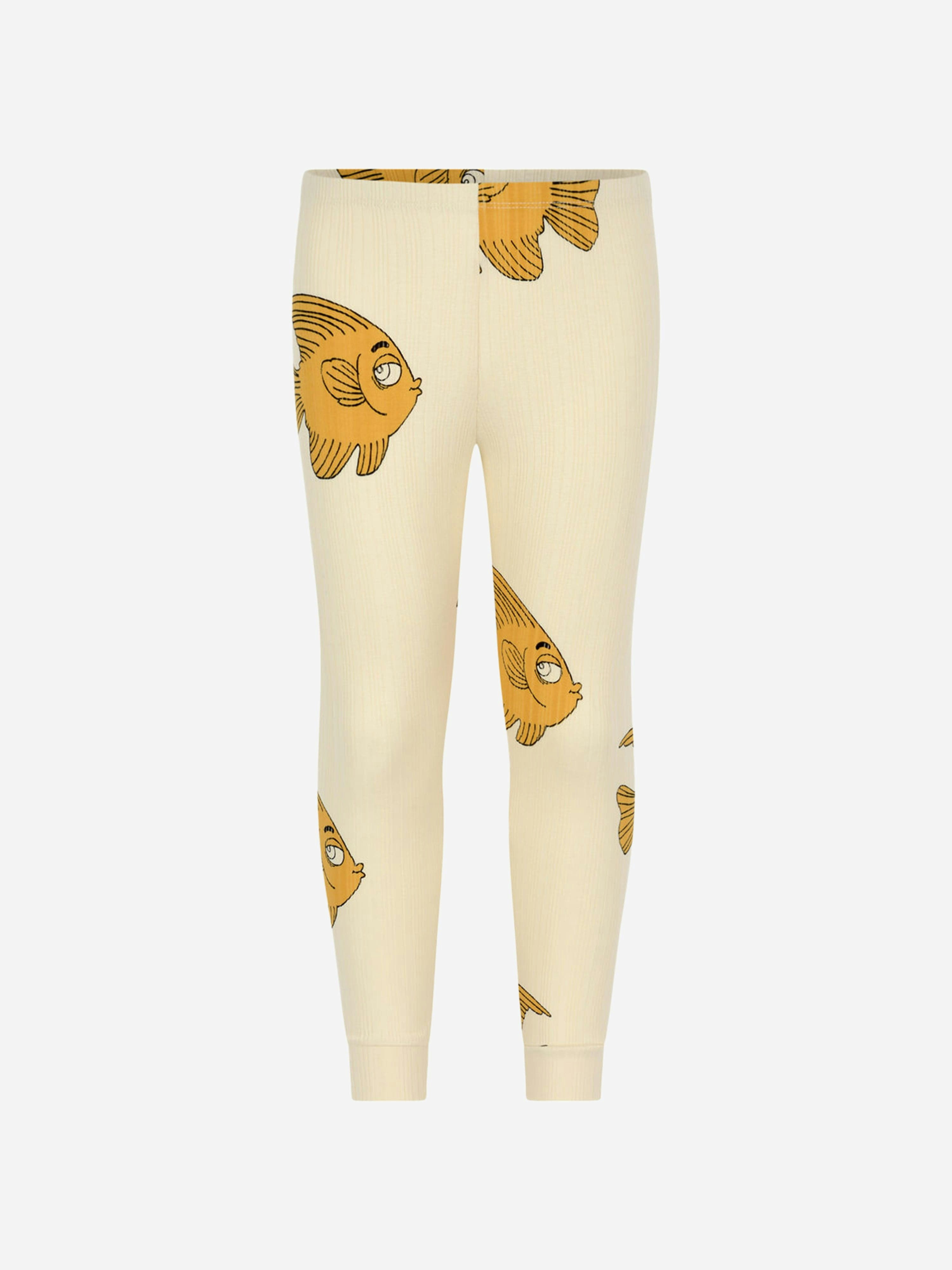 Mini Rodini Unisex Kids White Kids Cotton Fish Print Leggings - 1 - 3 Mths