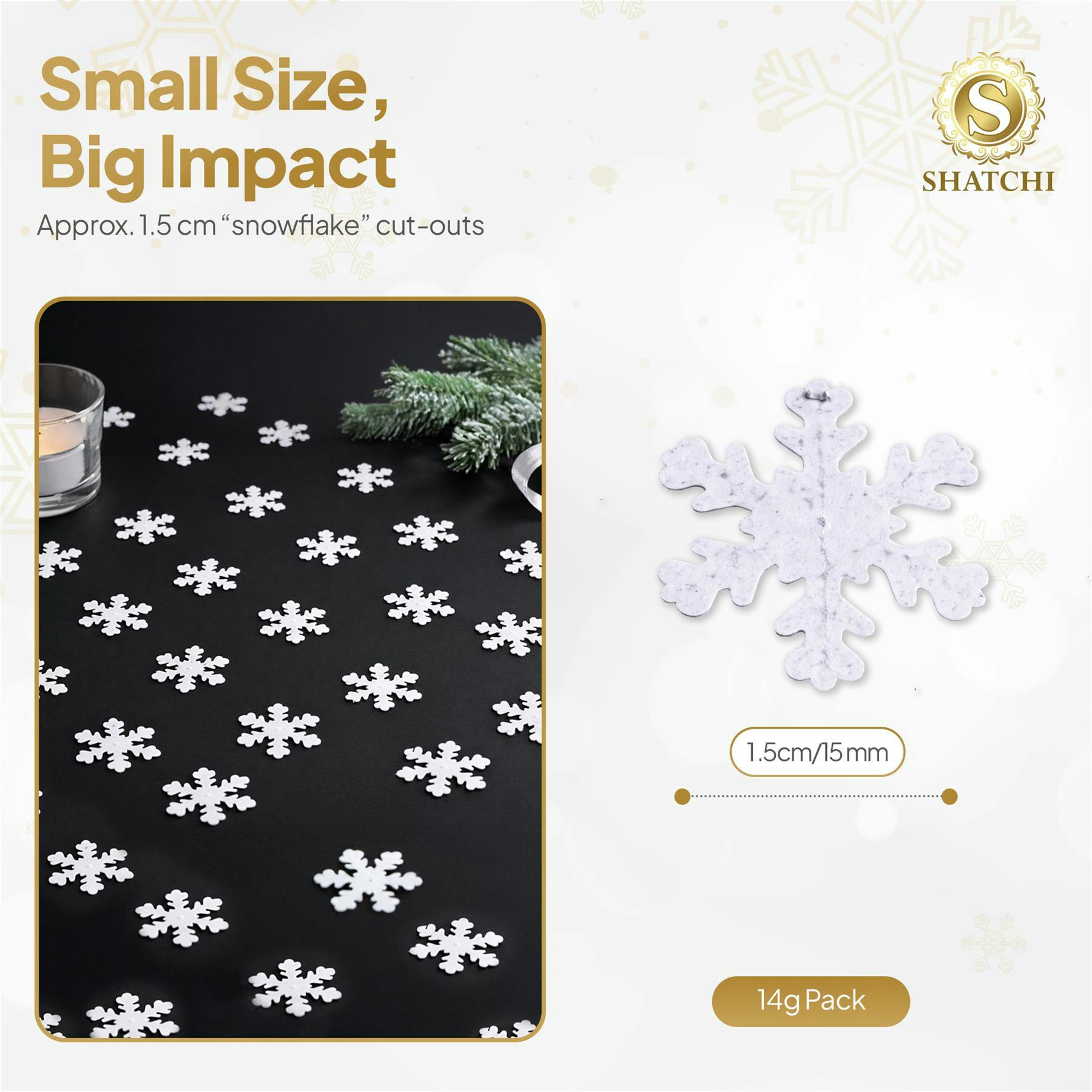 Rackhams White 14G Snowflake Confetti For Christmas Cards, Gifts, Party Tables And Winter Craft Decorating