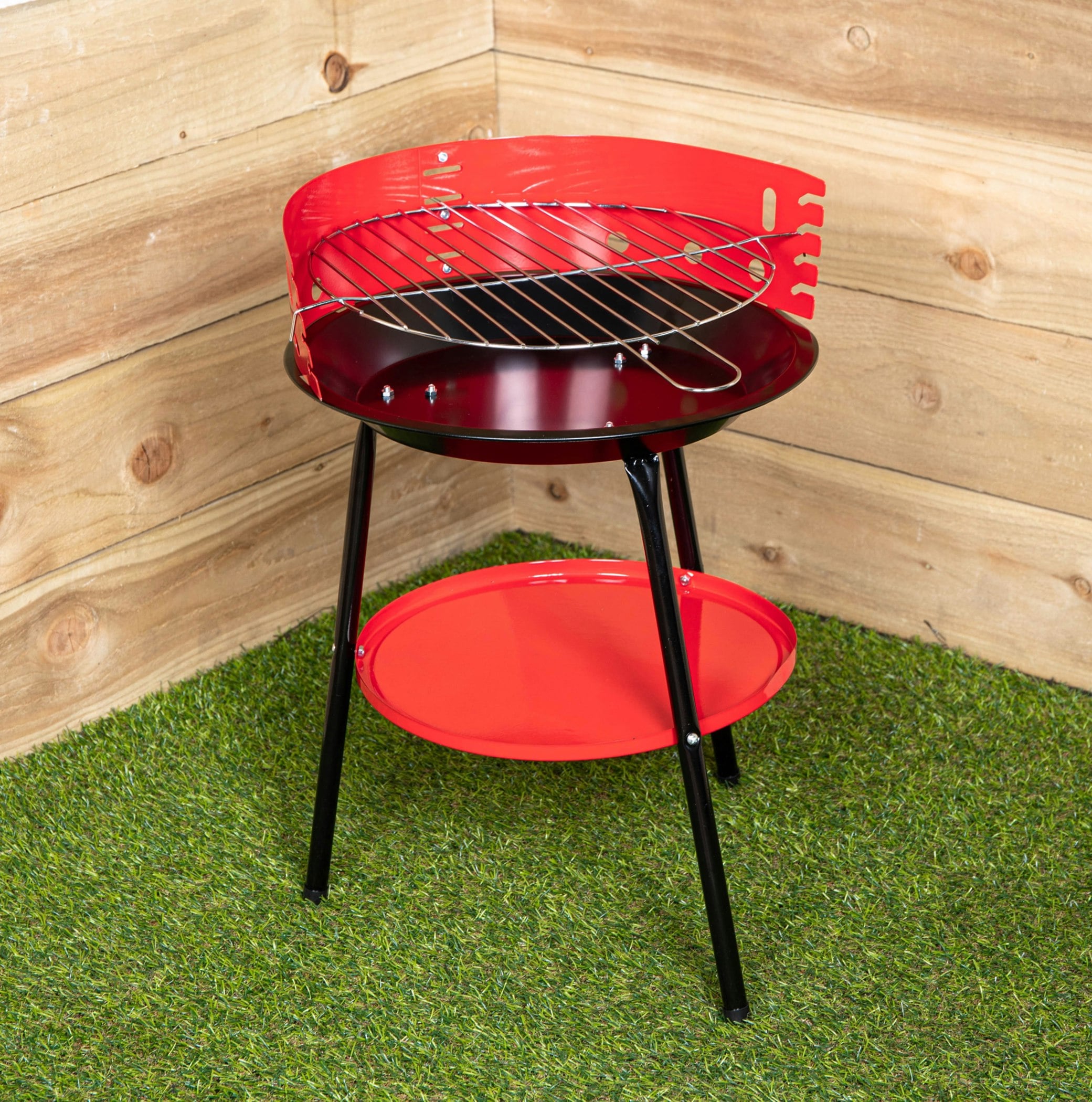 Rackhams 14" Round Garden Barbecue / Bbq With Wind Shield & Shelf - Bbqs