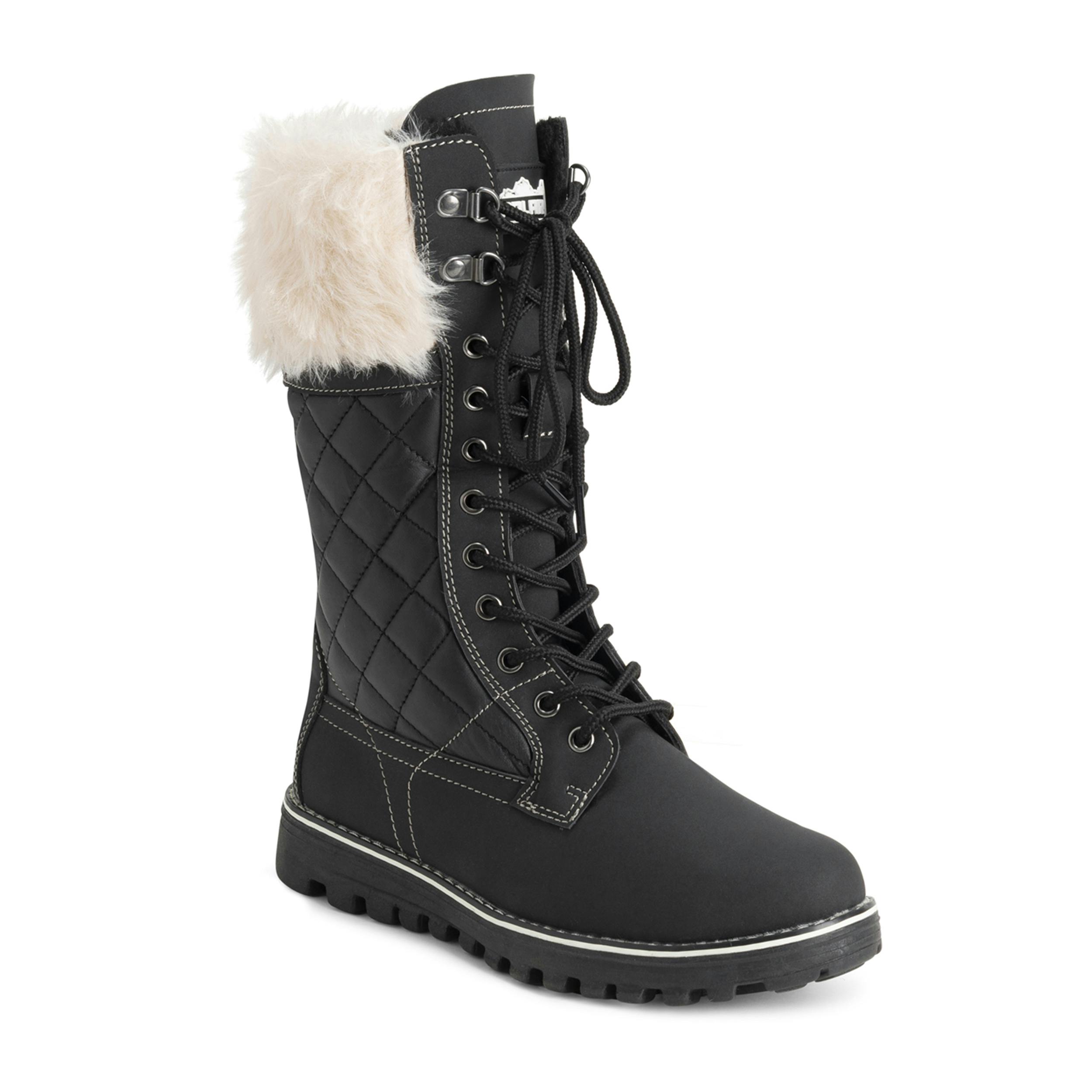 Viva Women's Black/Beige Faux Fur Thermal Waterproof Outdoor Snow Winter Calf Boots - 7