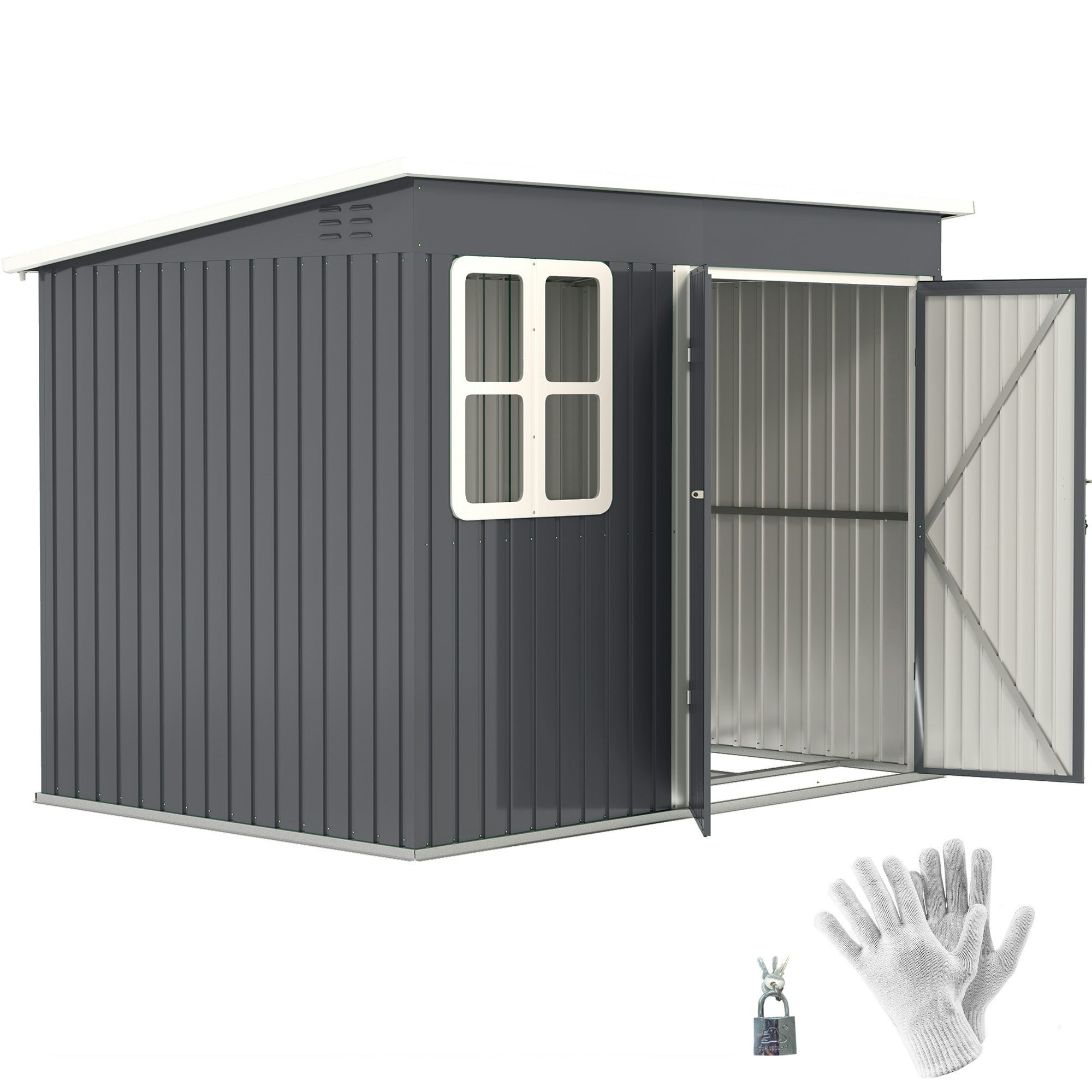 Outsunny Grey X 6Ft Galvanised Steel Garden Shed With Foundation Kit, Size 8.5