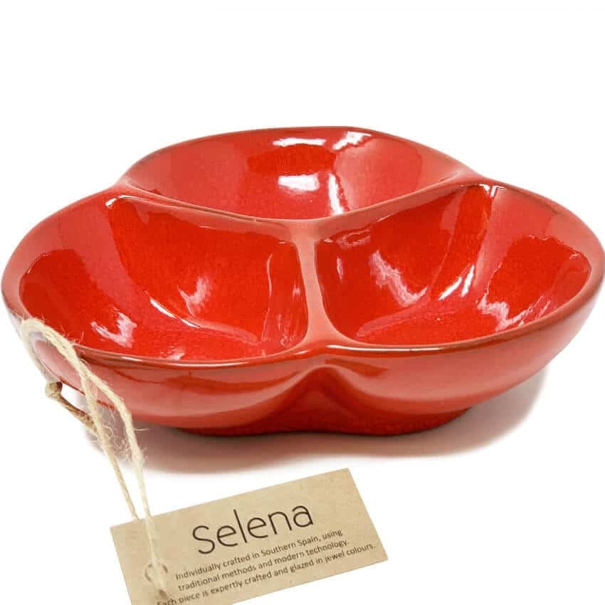 Verano Spanish Ceramics Red Selena - Snack Trio Dish (Medium)