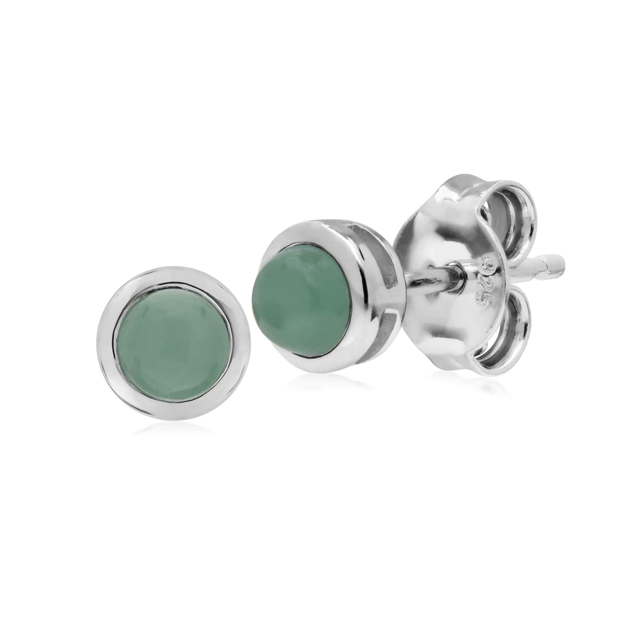 Gemondo Silver Classic Round Jade Bezel Stud Earrings In 925 Sterling - Sterling Simple Jade Bezel Round Stud Earrings