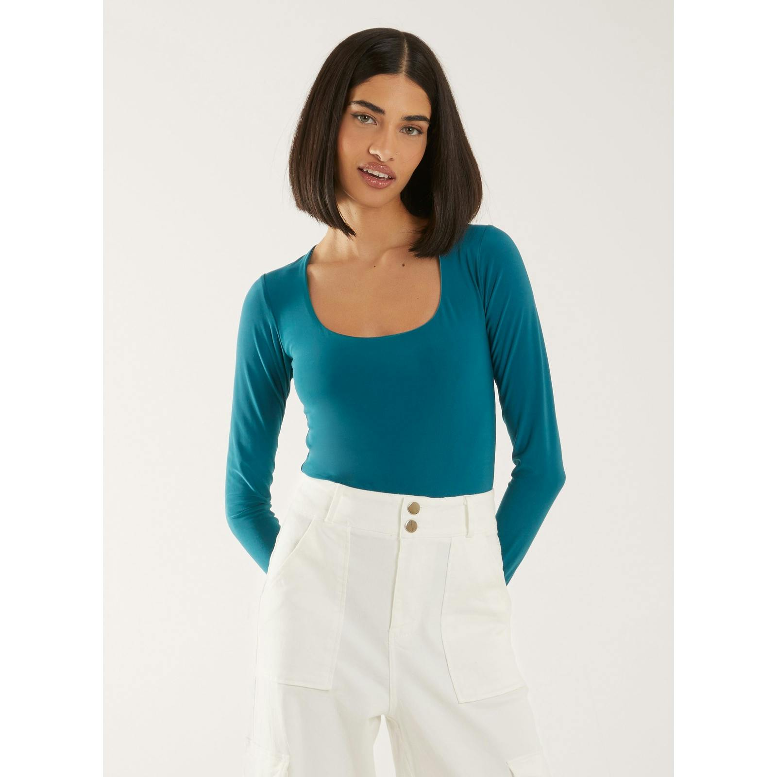 Pink Vanilla Long Sleeve Square Neck Bodysuit - Uk 8 - Teal