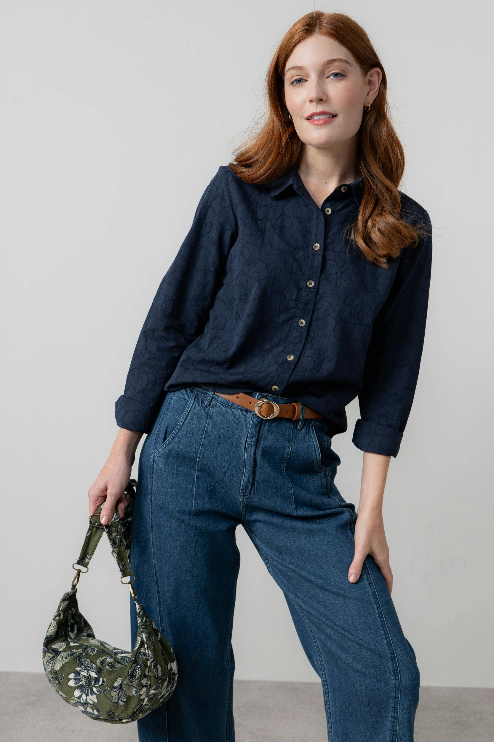 Lily & Me Patsy Textured Jacquard Shirt Navy - 08 - Navy