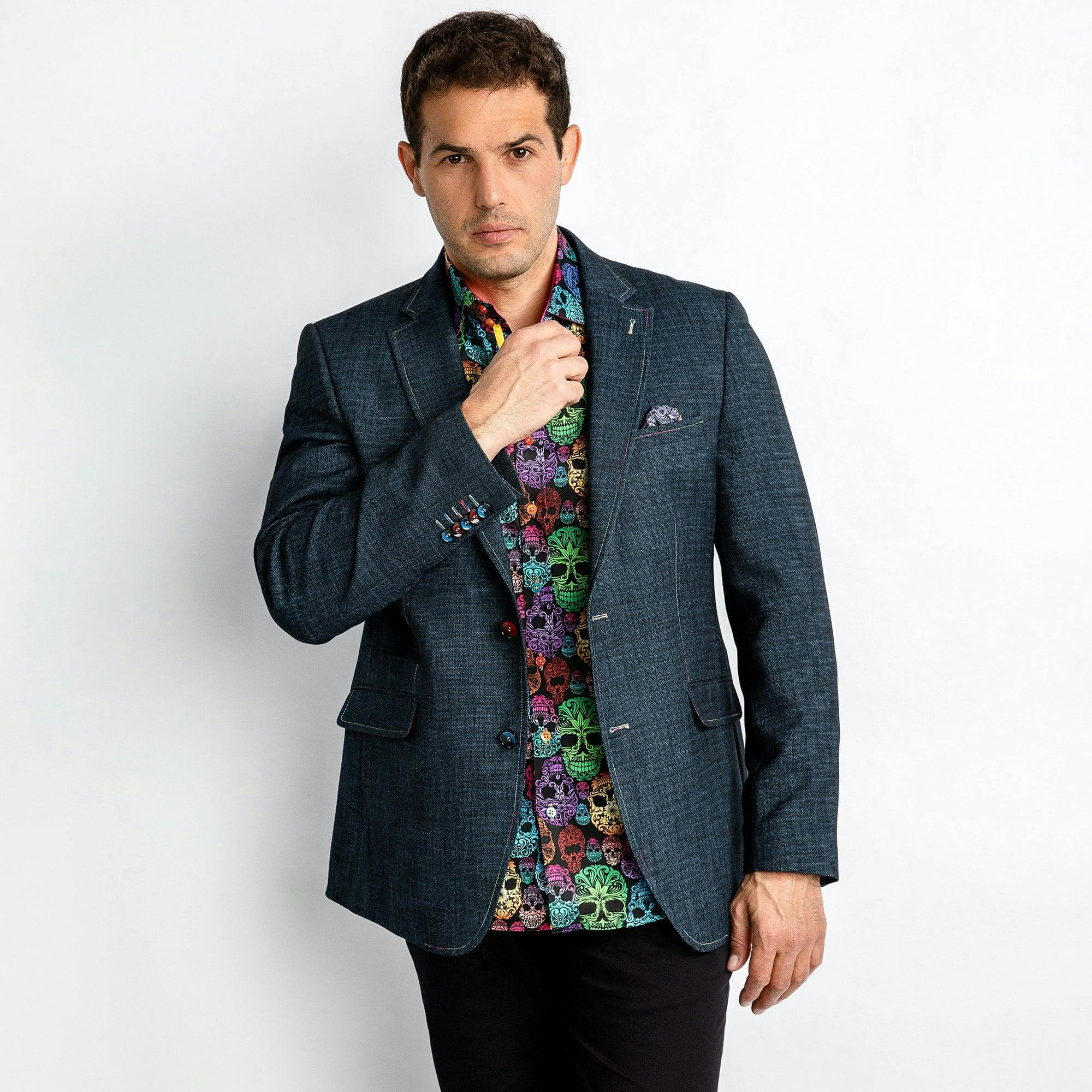 Claudio Lugli Men's Navy Washed Denim Effect Sports Blazer Jacket - Image 2