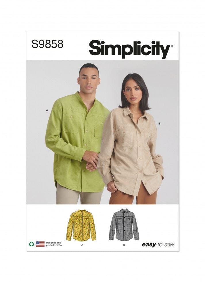 Simplicity Men's Sewing Pattern 9858, Shirts For Wo, A (Xs-S-M-L-Xl-Xxl) - Easy - A (Xs-S-M-L-Xl-Xxl)